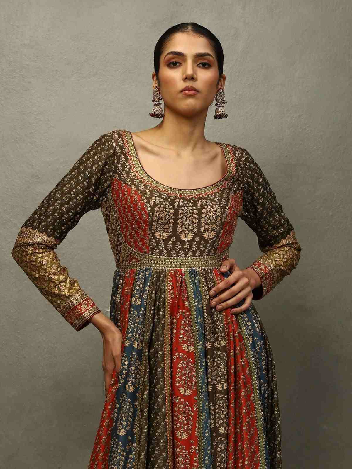 Dark Olive Red Keya Anarkali Suit