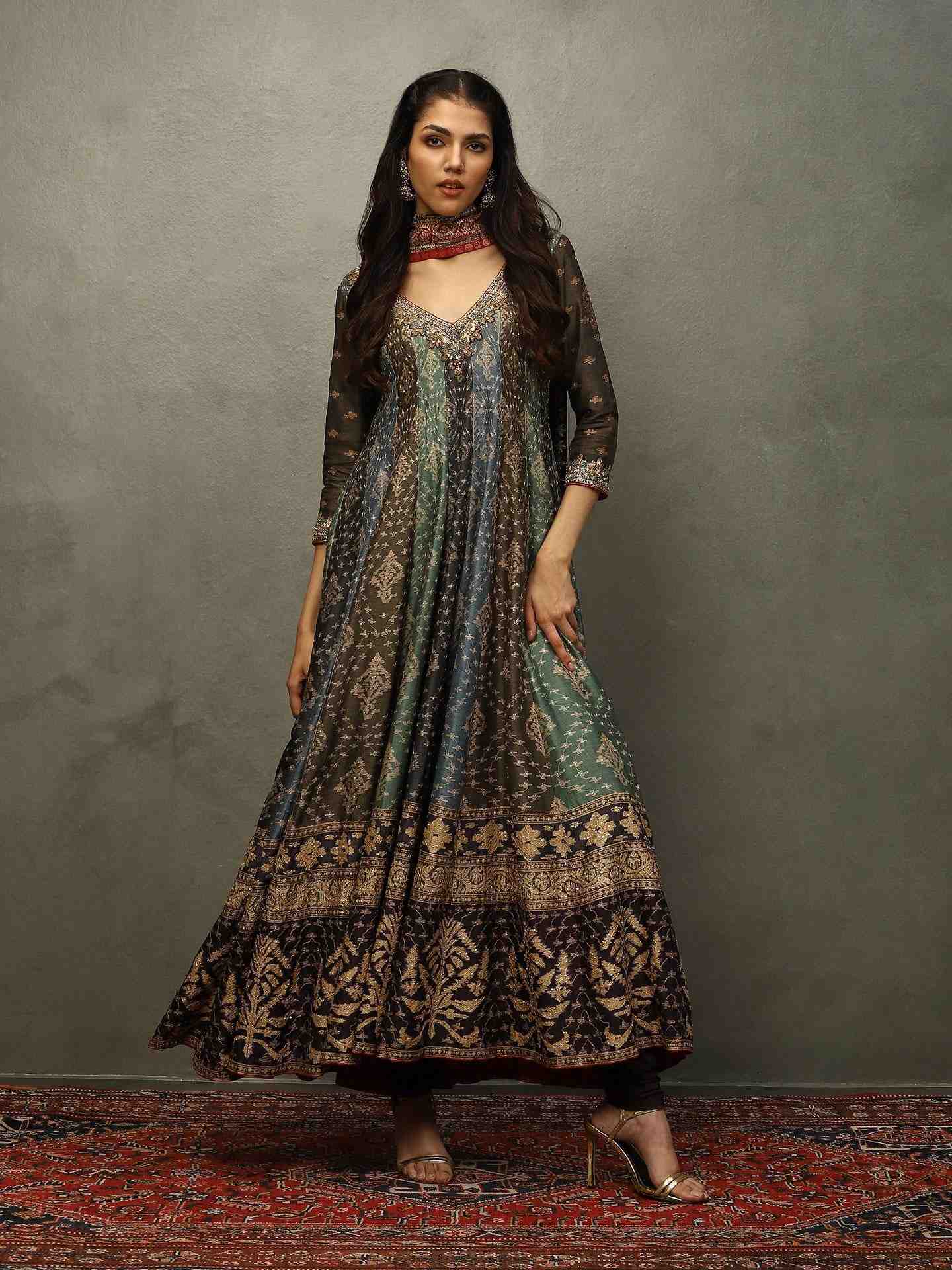 Teal Jamdani Anarkali Suit