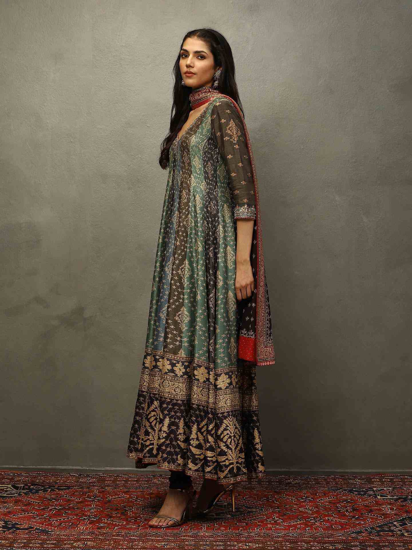 Teal Jamdani Anarkali Suit
