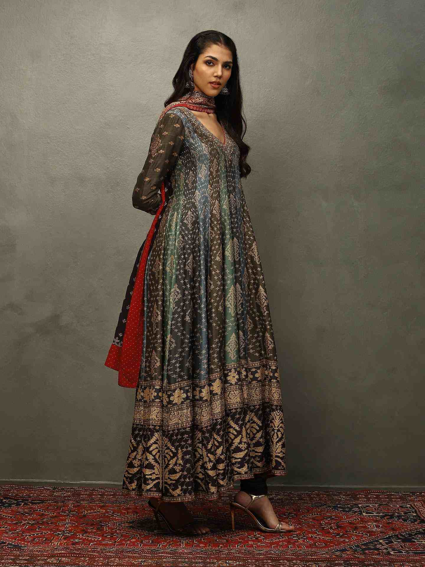 Teal Jamdani Anarkali Suit