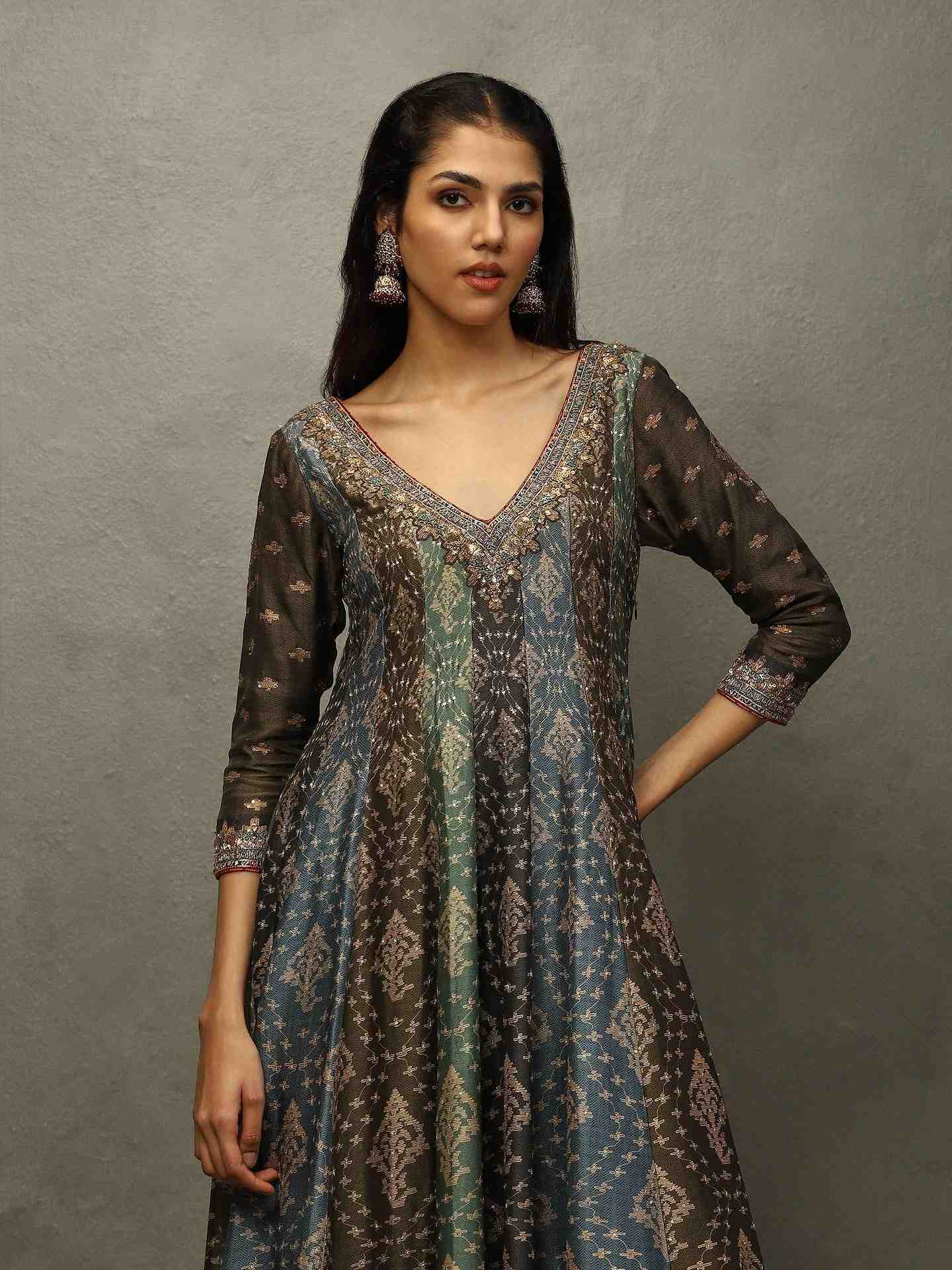 Teal Jamdani Anarkali Suit