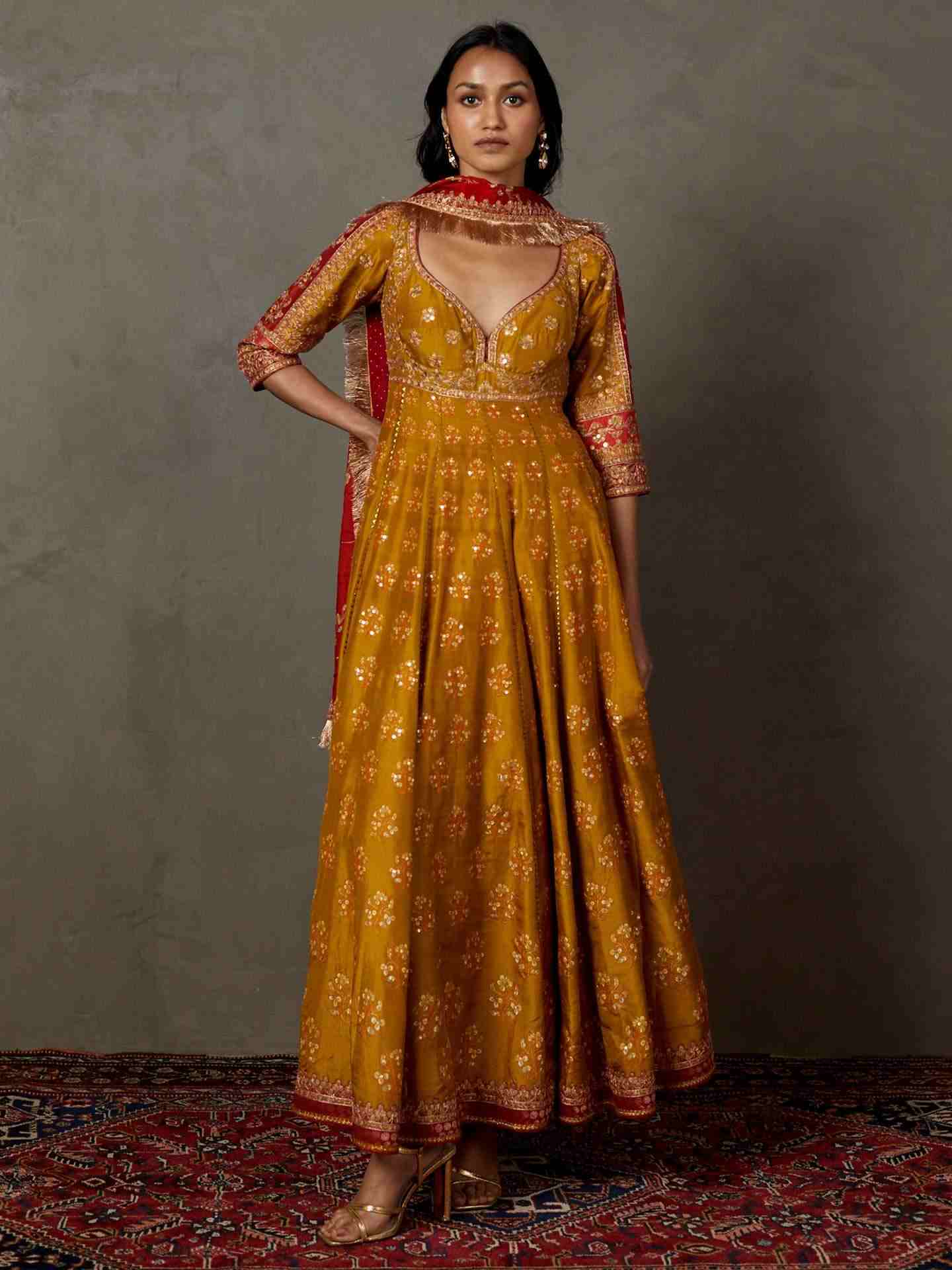 Olive & Burgundy Manjhi Anarkali Suit