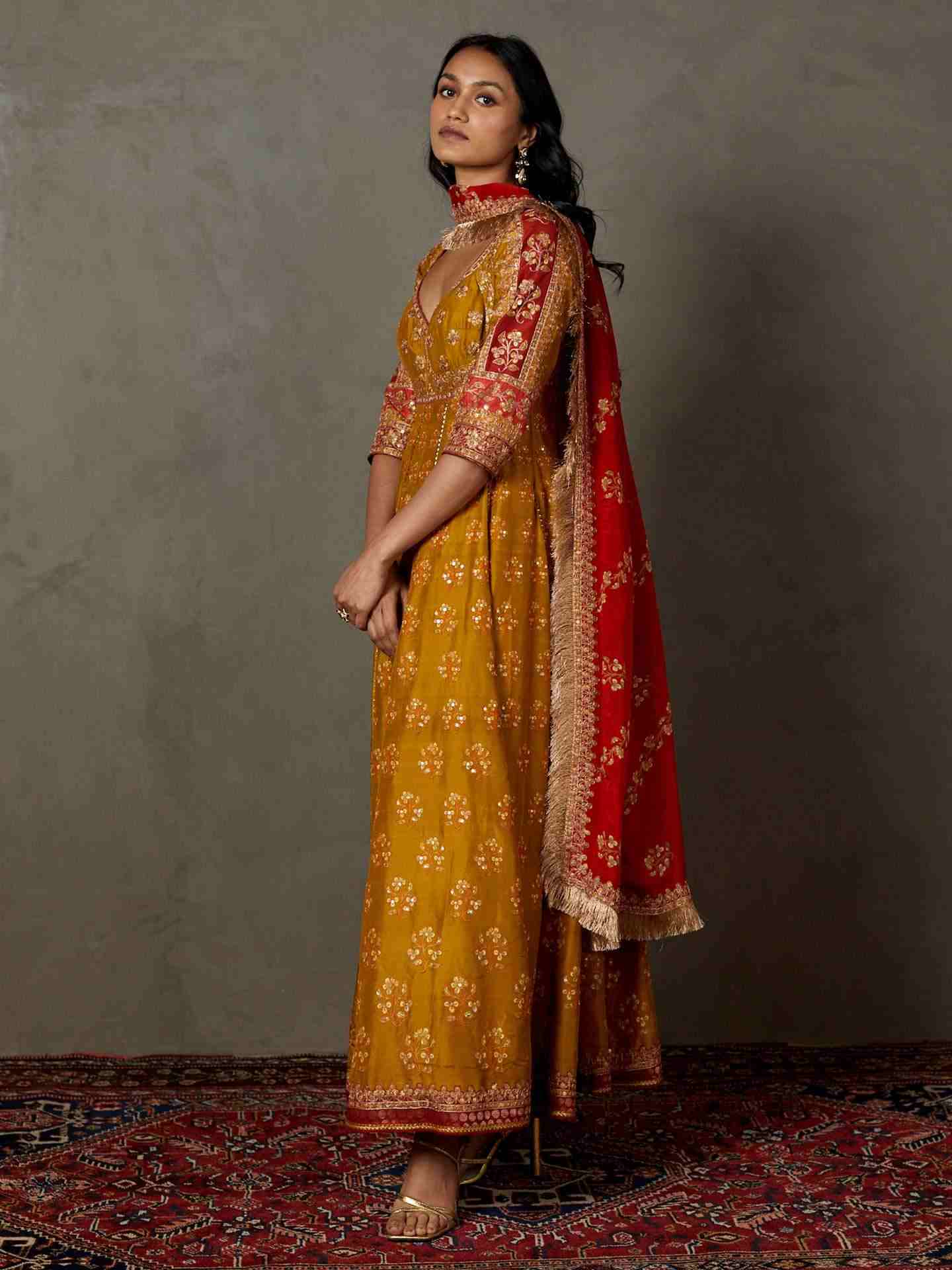 Olive & Burgundy Manjhi Anarkali Suit