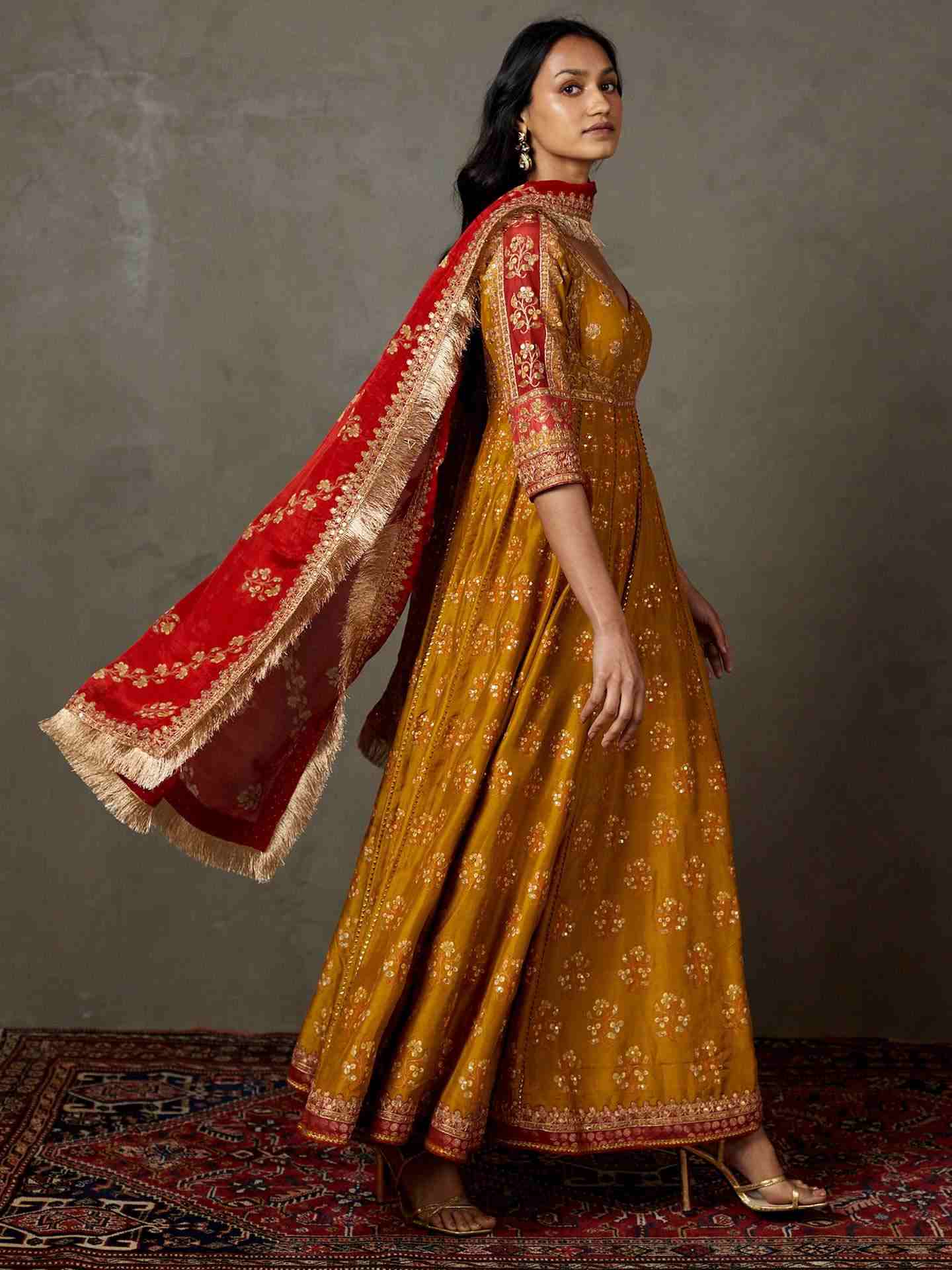 Olive & Burgundy Manjhi Anarkali Suit