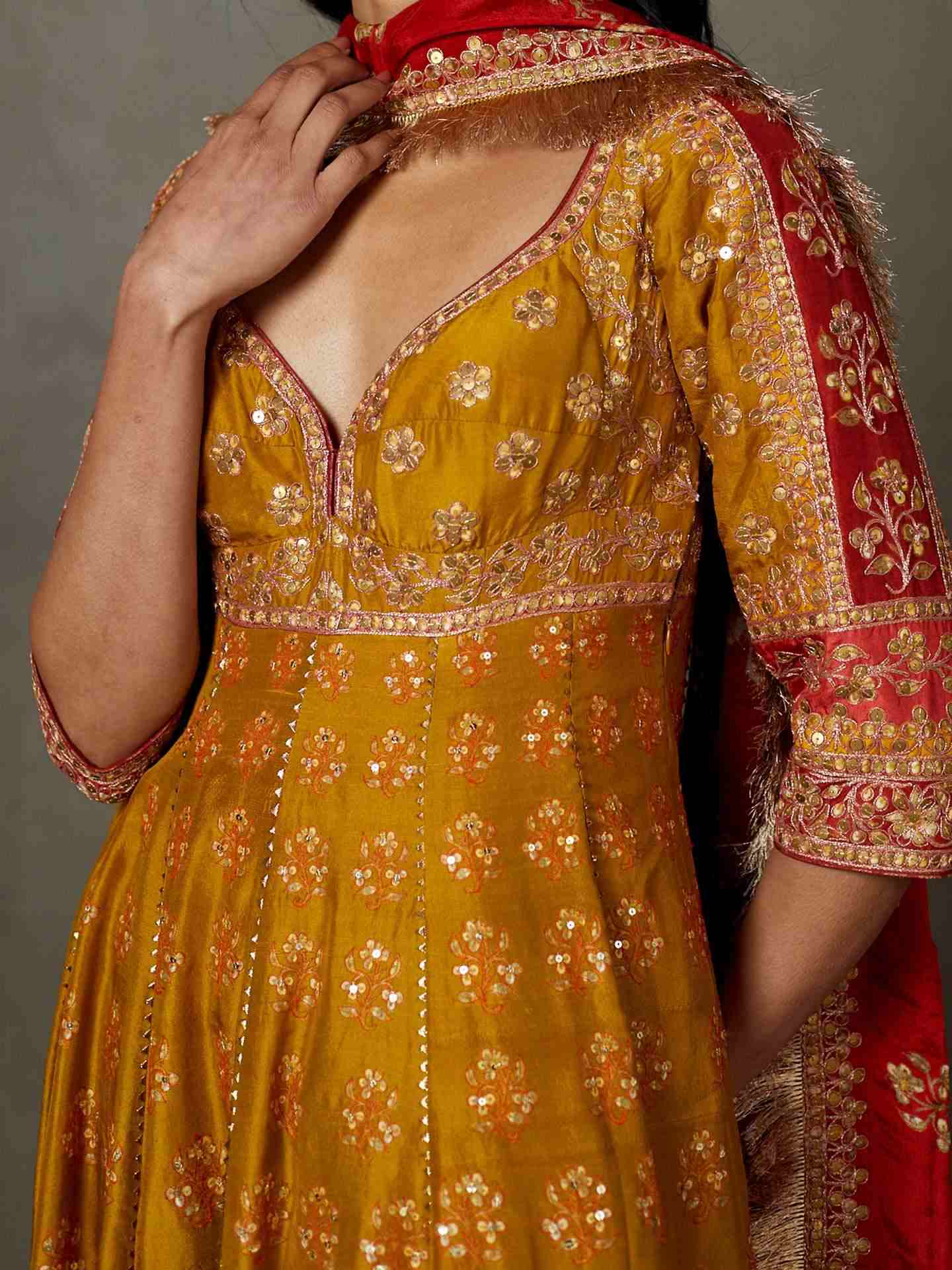 Olive & Burgundy Manjhi Anarkali Suit