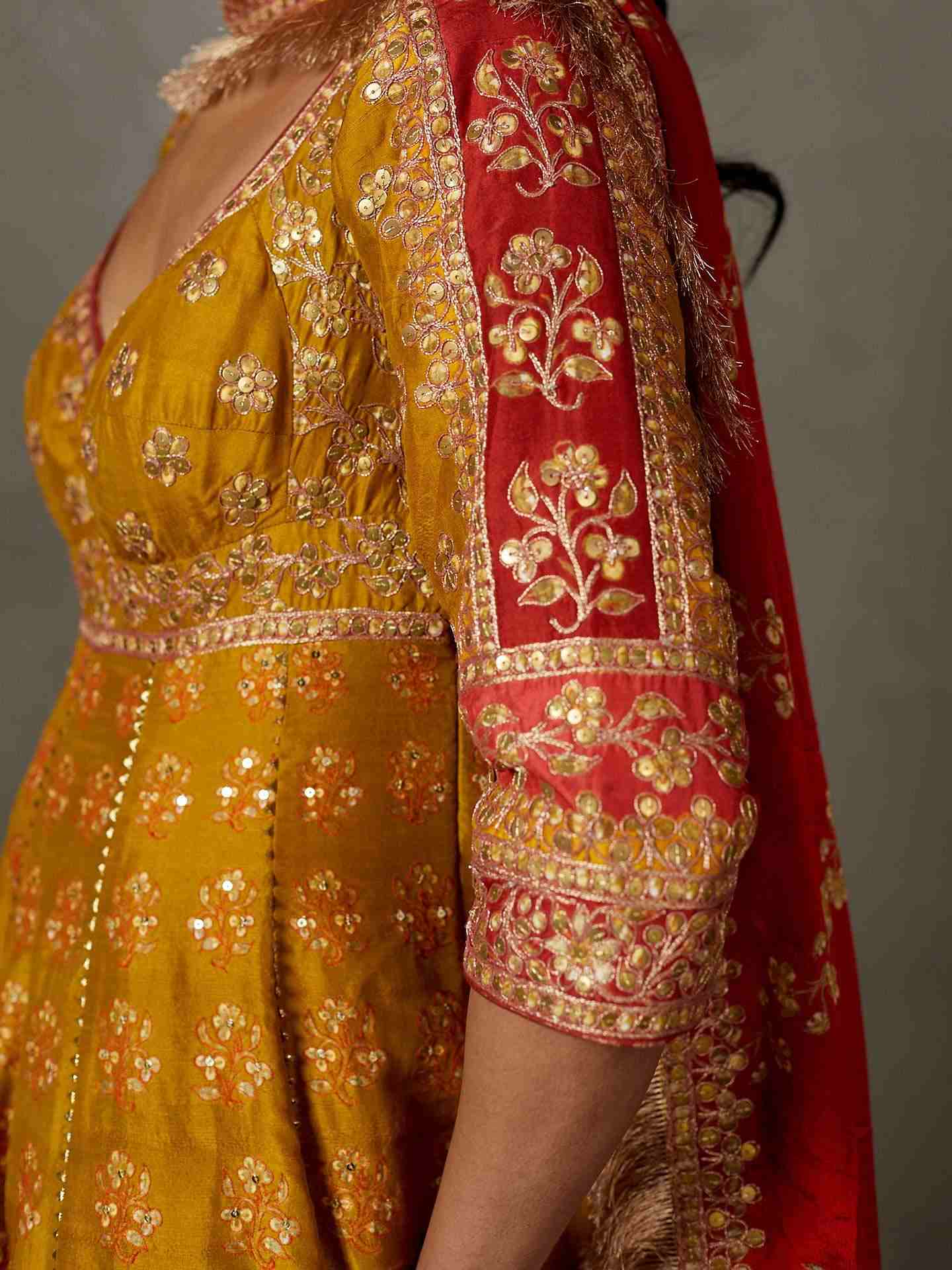 Olive & Burgundy Manjhi Anarkali Suit