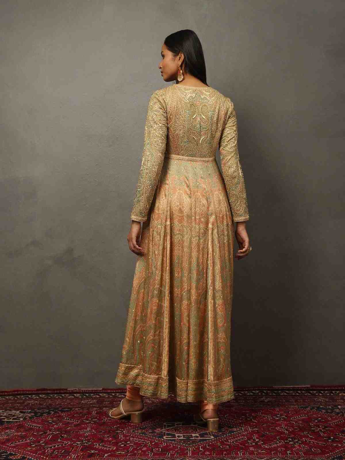 Beige & Khaki Imrancoat Anarkali Set