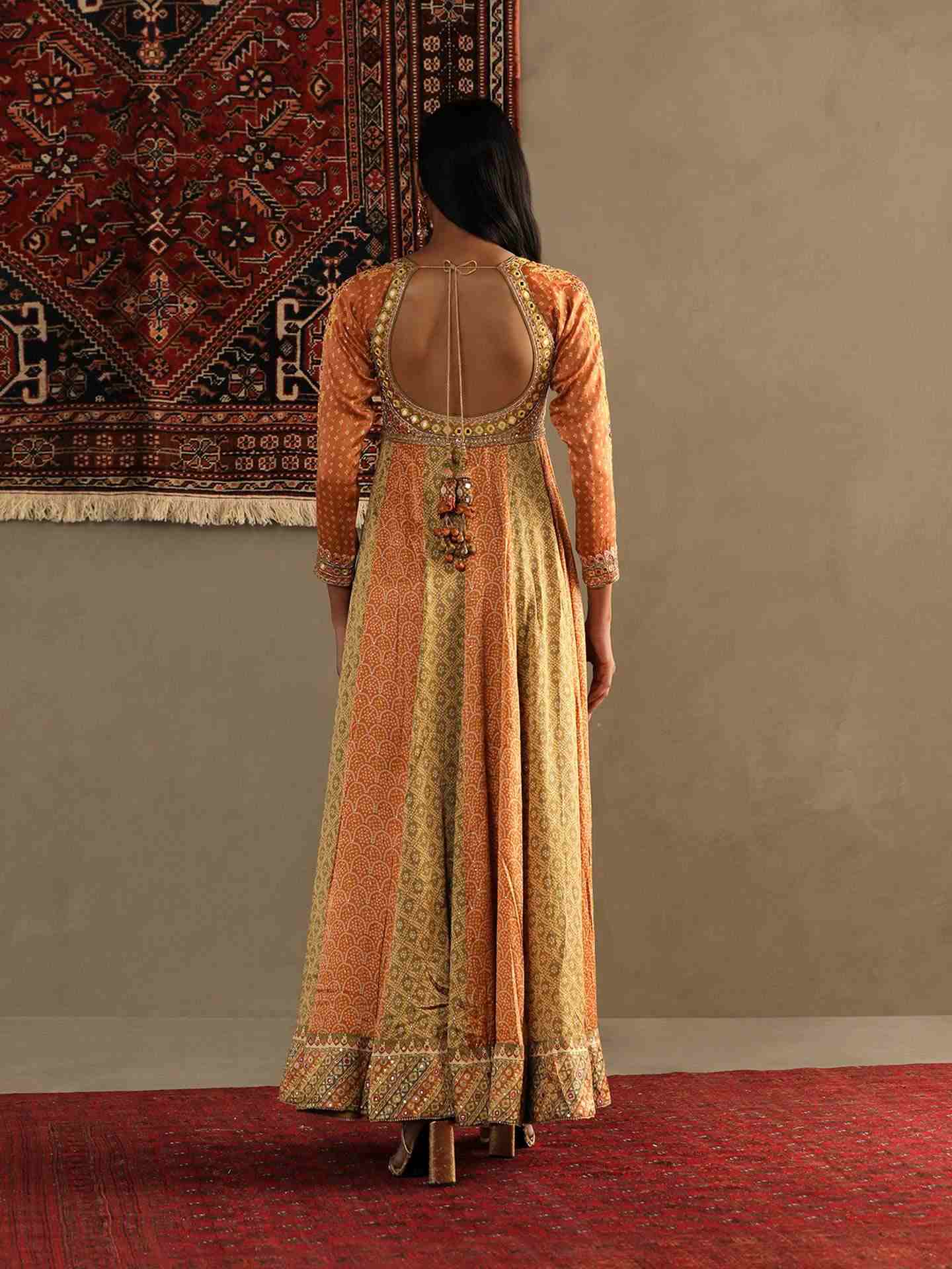 Apricot Tan & Moss Green Bindiya Anarkali Suit
