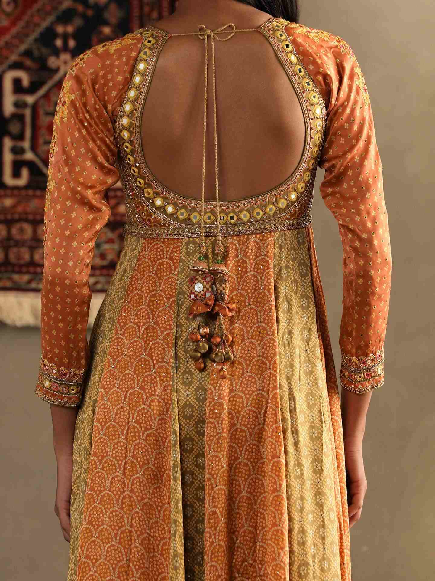 Apricot Tan & Moss Green Bindiya Anarkali Suit