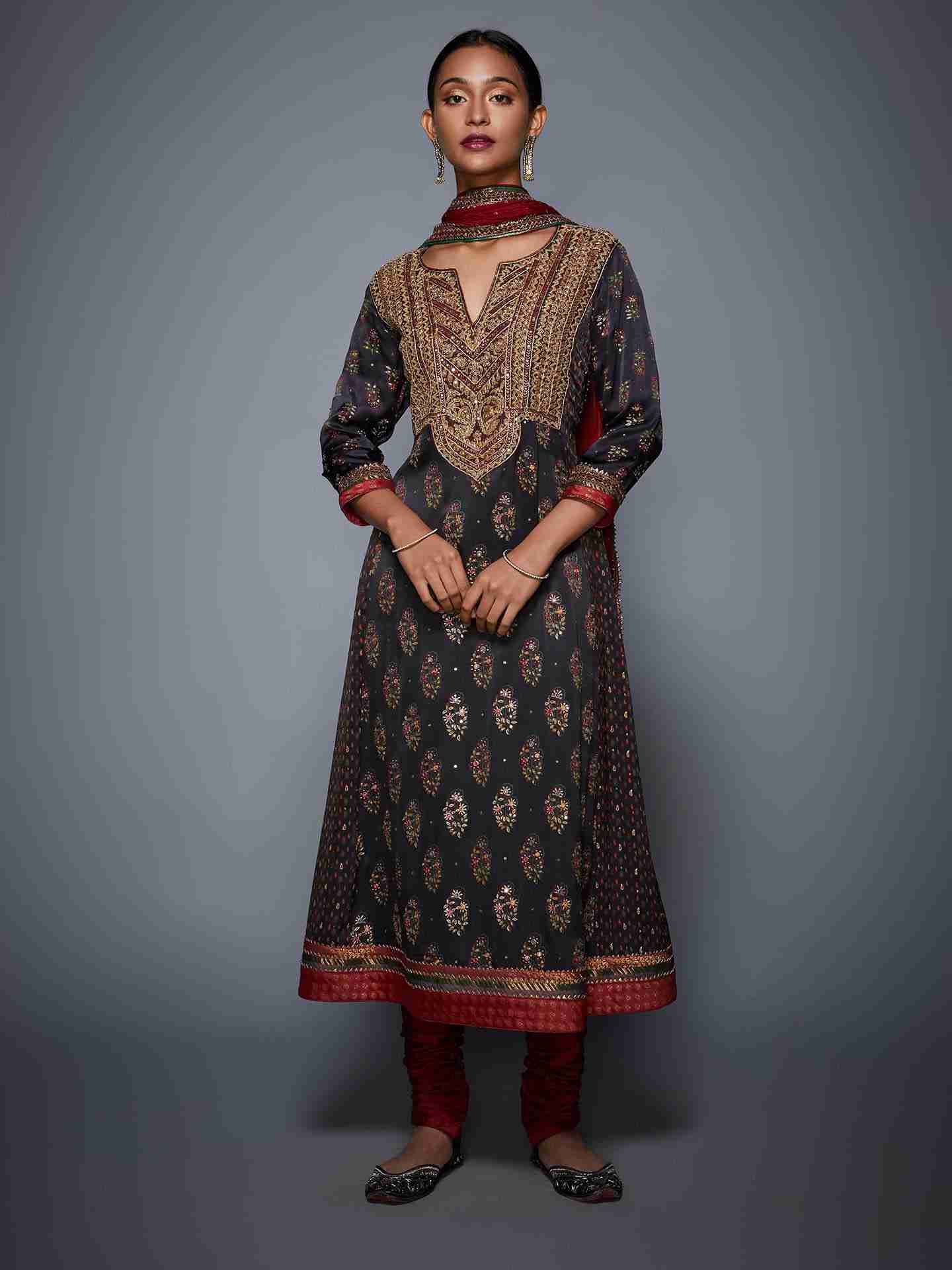 Black & Burgundy Ketki Suit Set