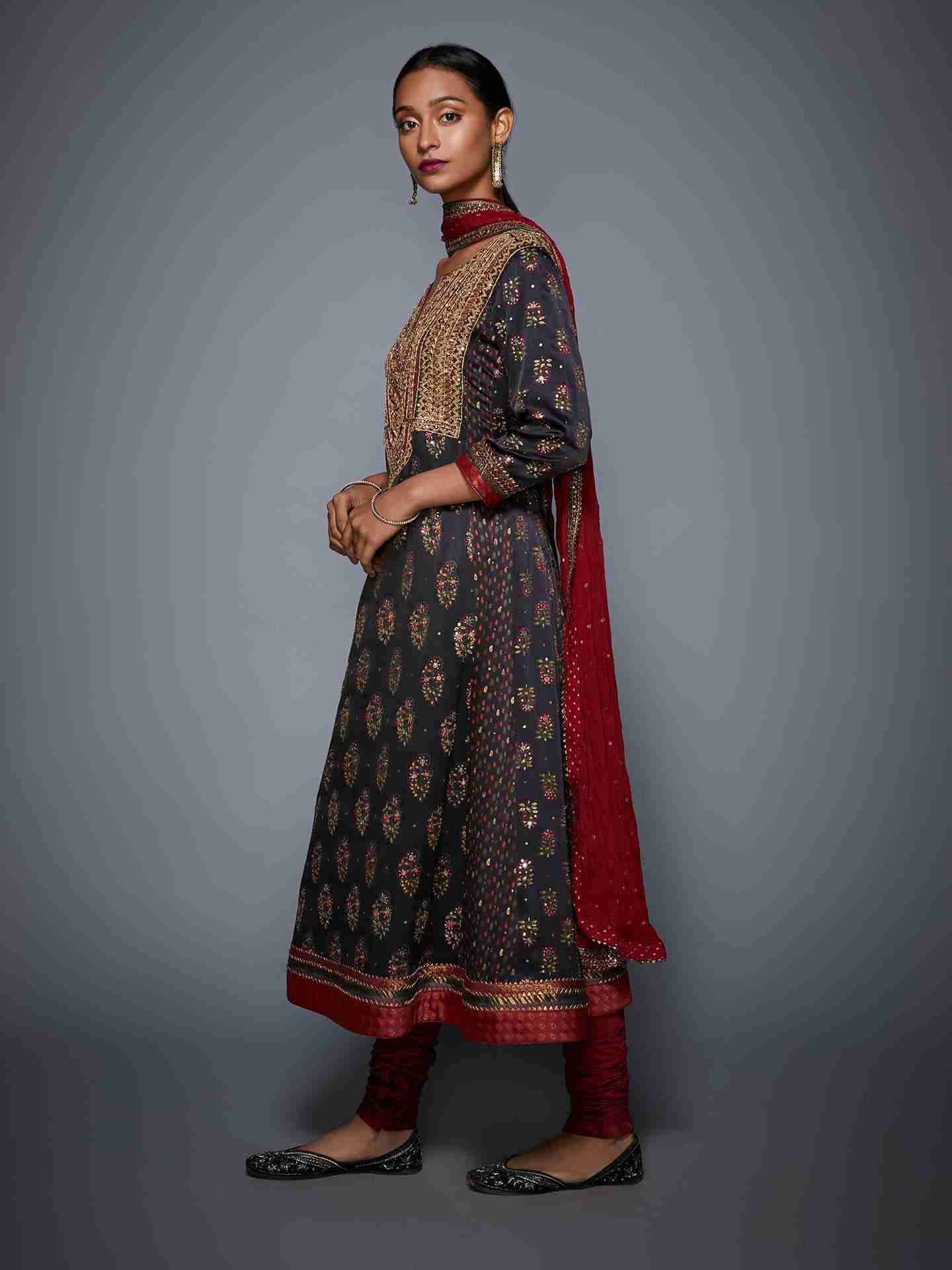 Black & Burgundy Ketki Suit Set