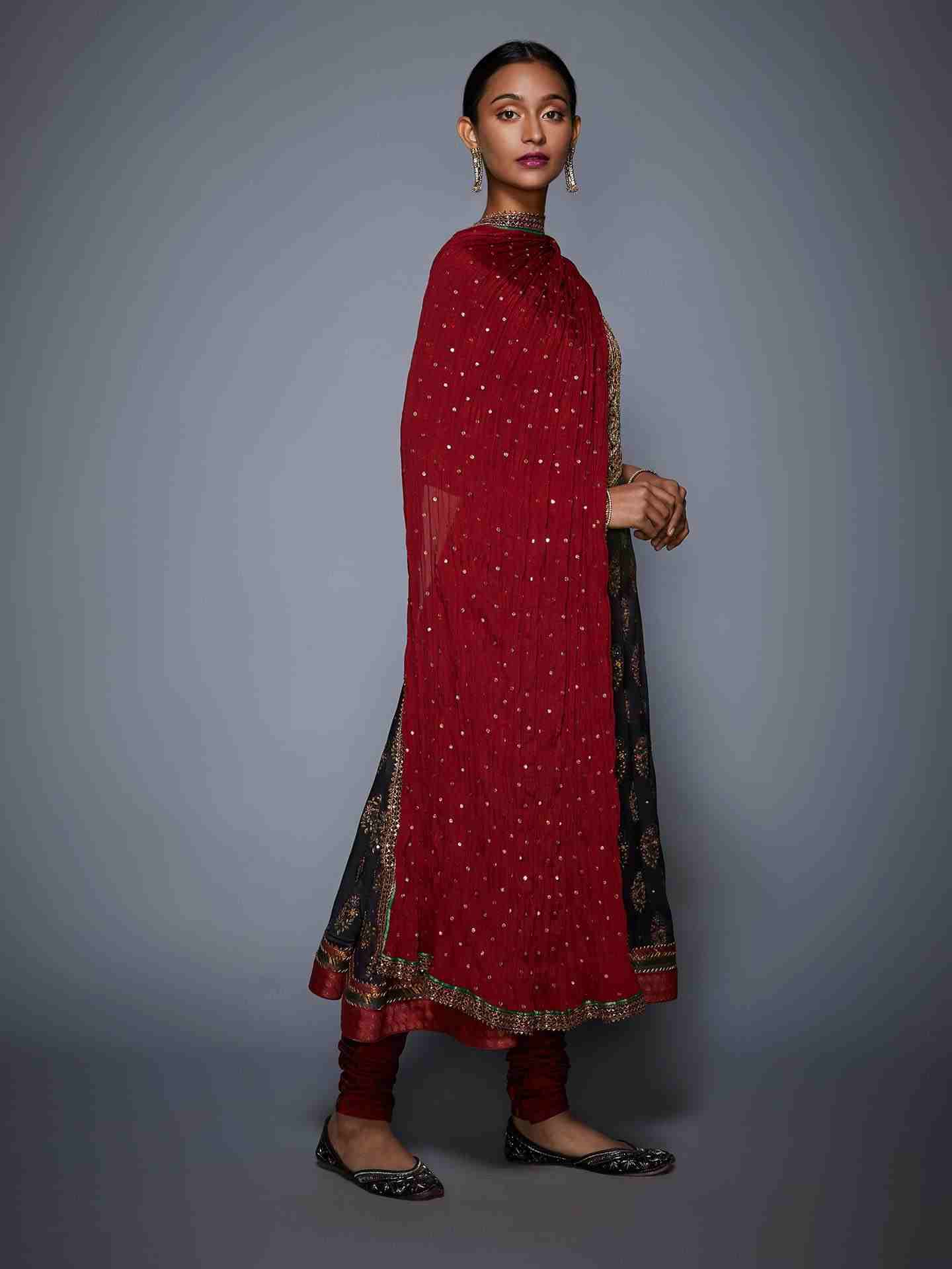 Black & Burgundy Ketki Suit Set
