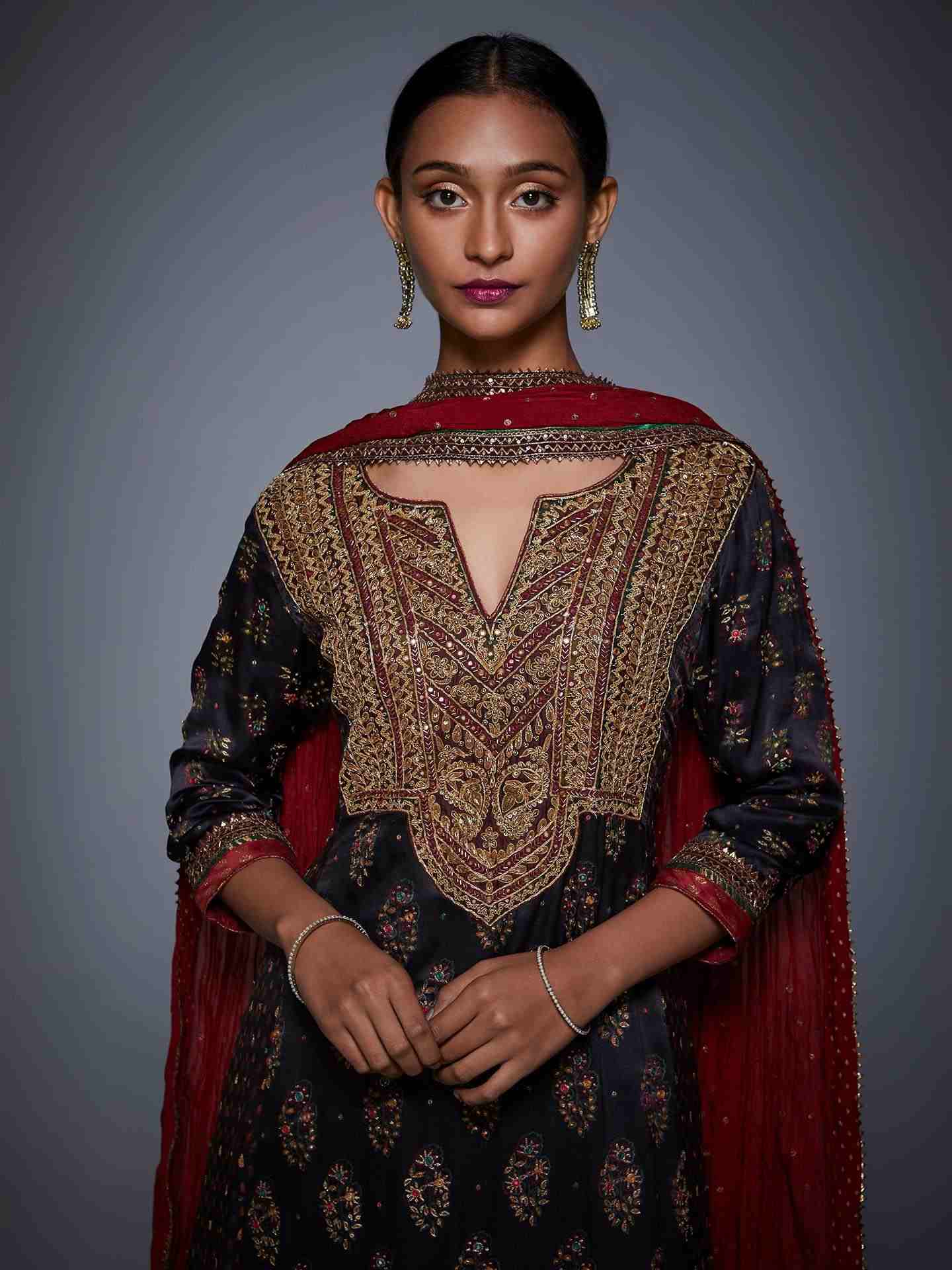 Black & Burgundy Ketki Suit Set