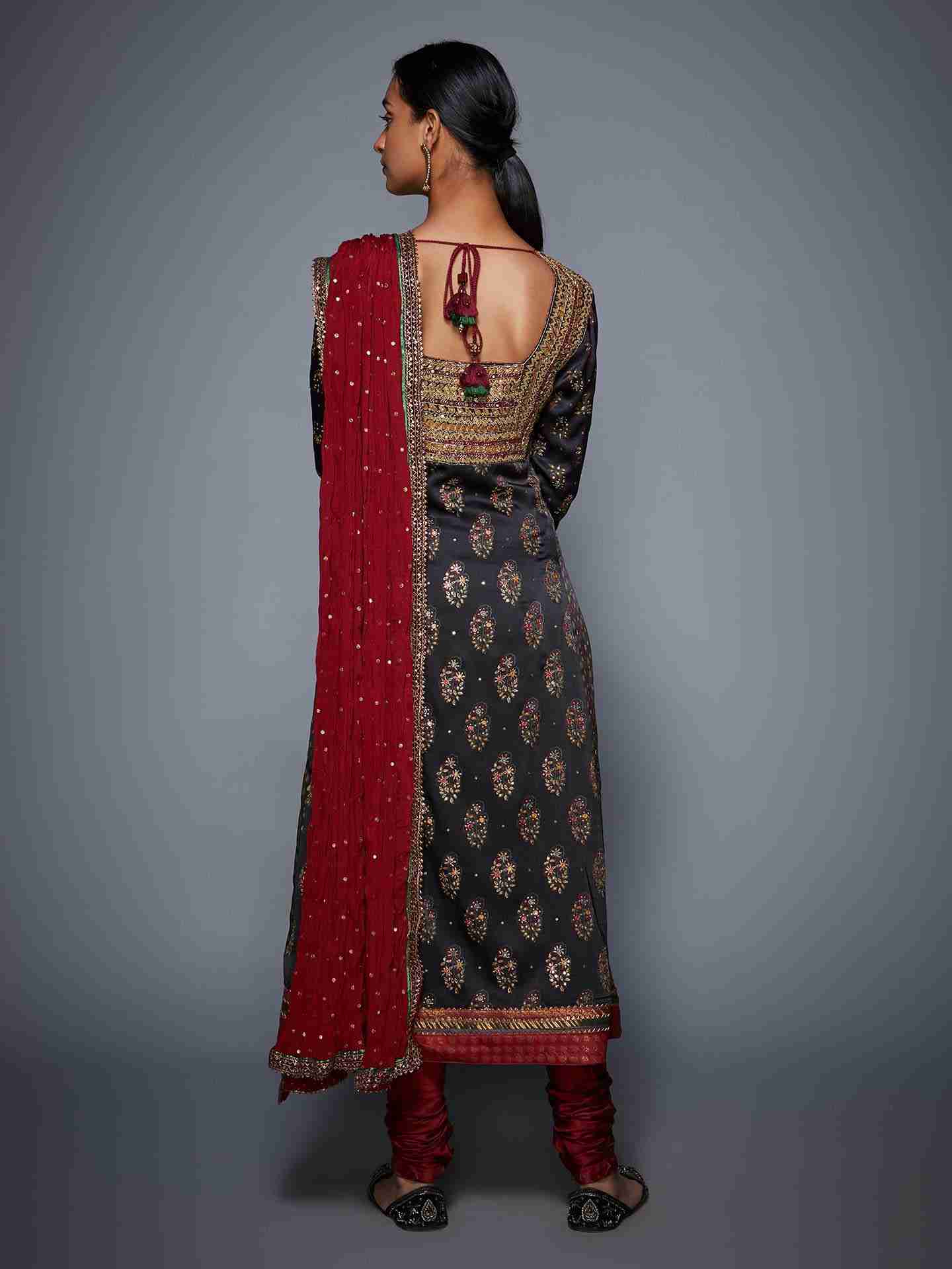 Black & Burgundy Ketki Suit Set