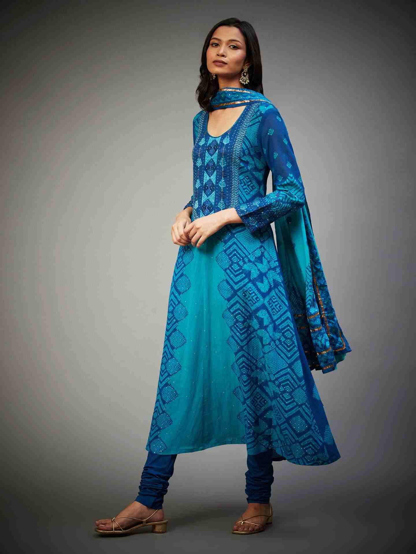 Royal Blue & Turquoise Phulkari Suit Set