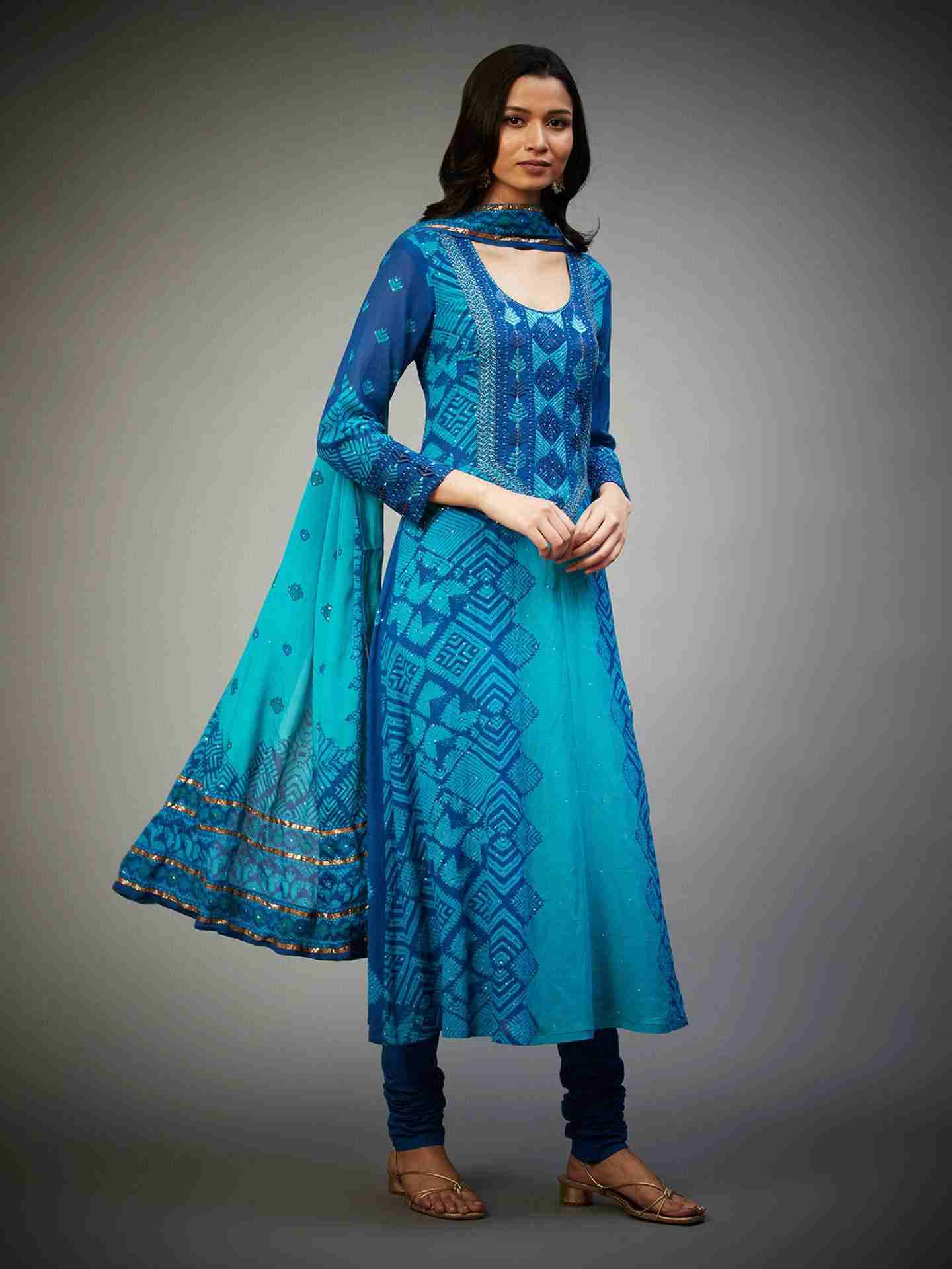 Royal Blue & Turquoise Phulkari Suit Set