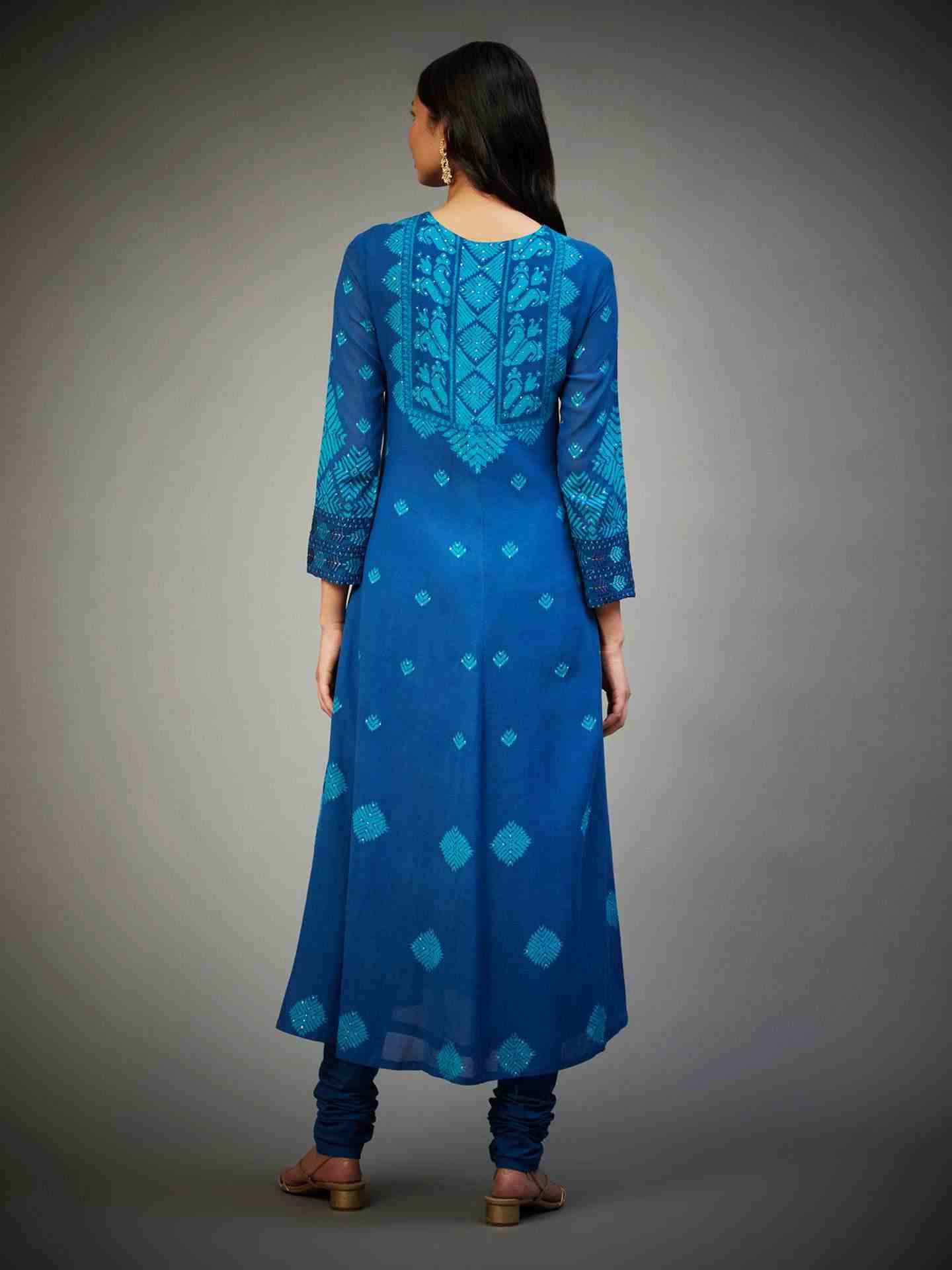 Royal Blue & Turquoise Phulkari Suit Set