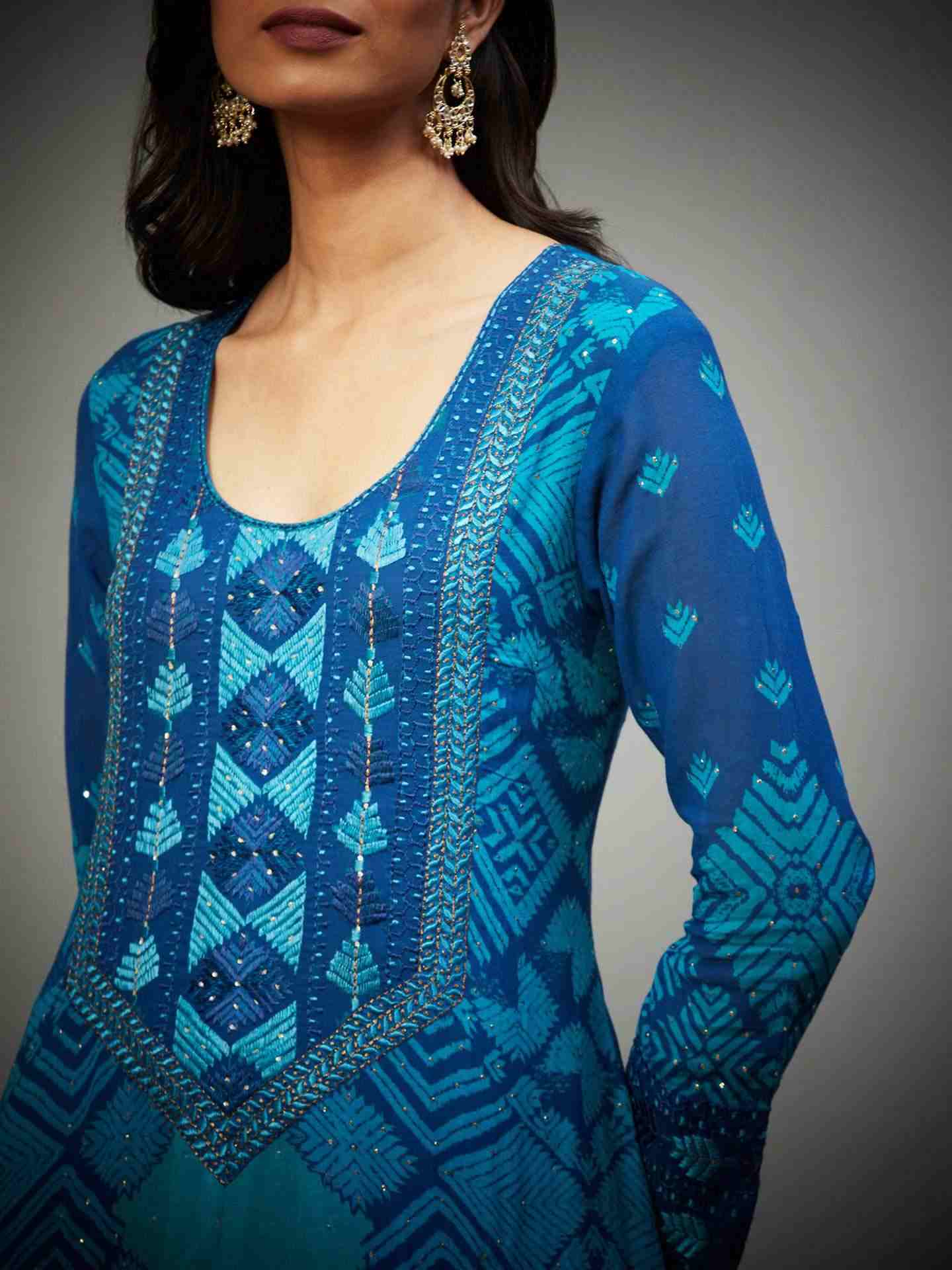 Royal Blue & Turquoise Phulkari Suit Set