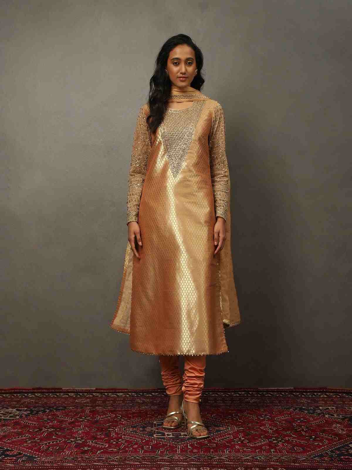 Gold Peach & Beige Rudraksh Suit Set