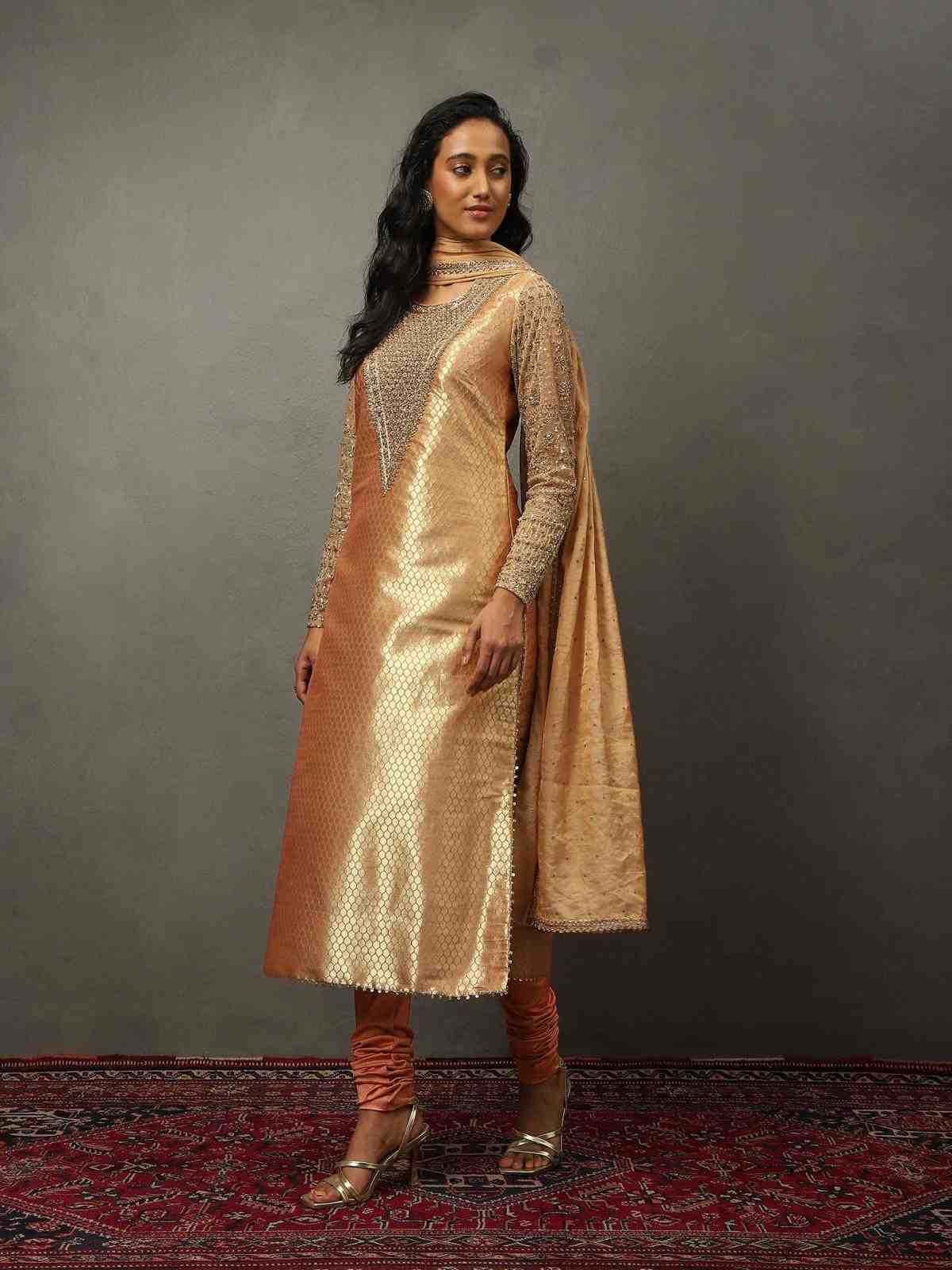 Gold Peach & Beige Rudraksh Suit Set