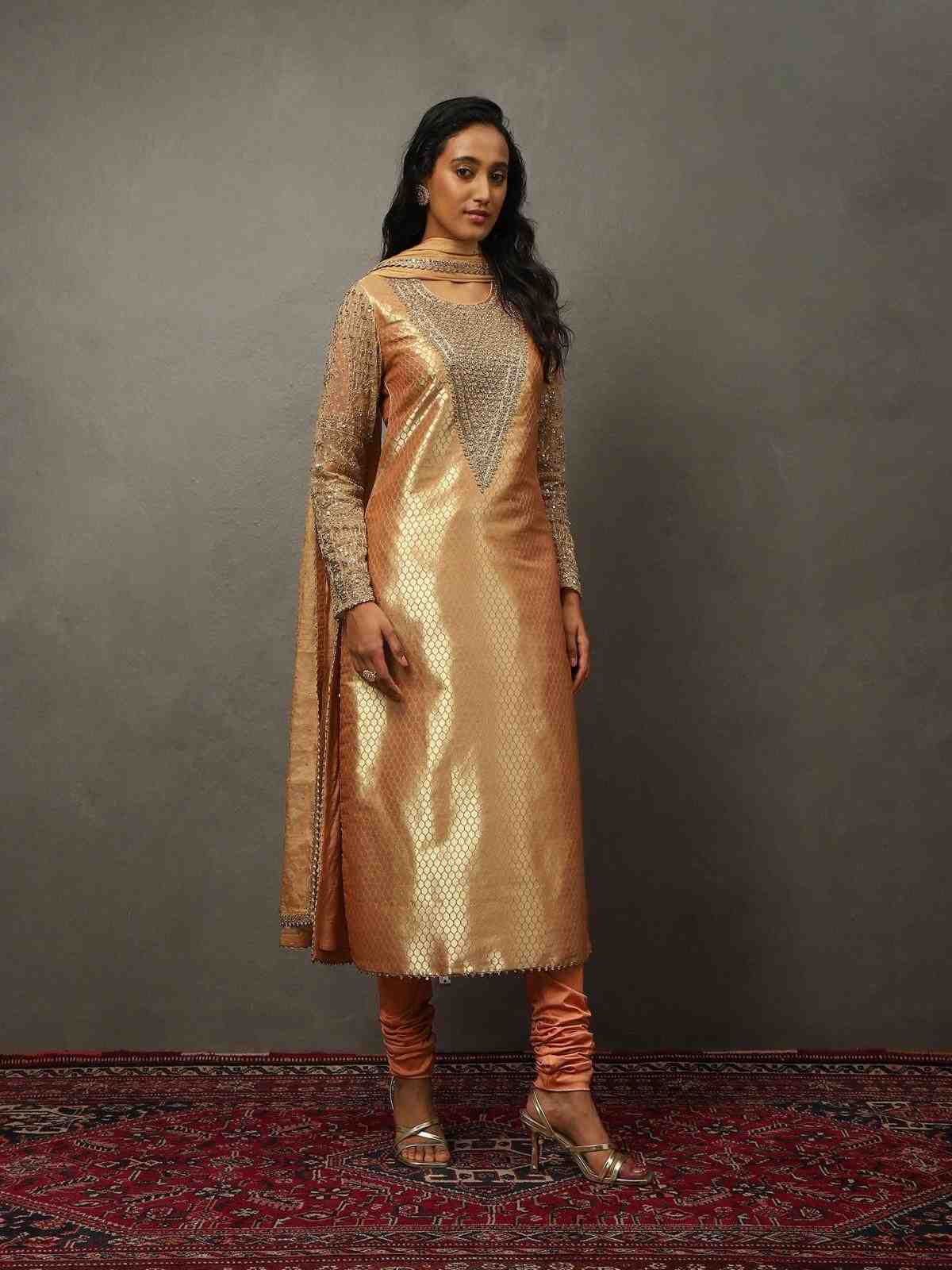 Gold Peach & Beige Rudraksh Suit Set