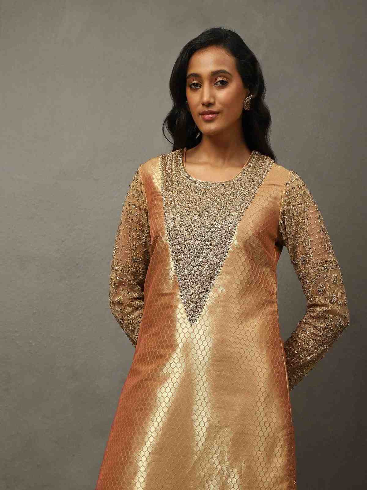 Gold Peach & Beige Rudraksh Suit Set