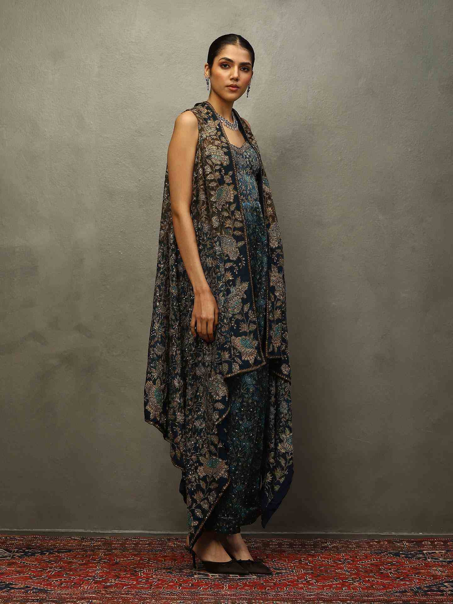 Ink Blue & Moss Bougainvilla Cape