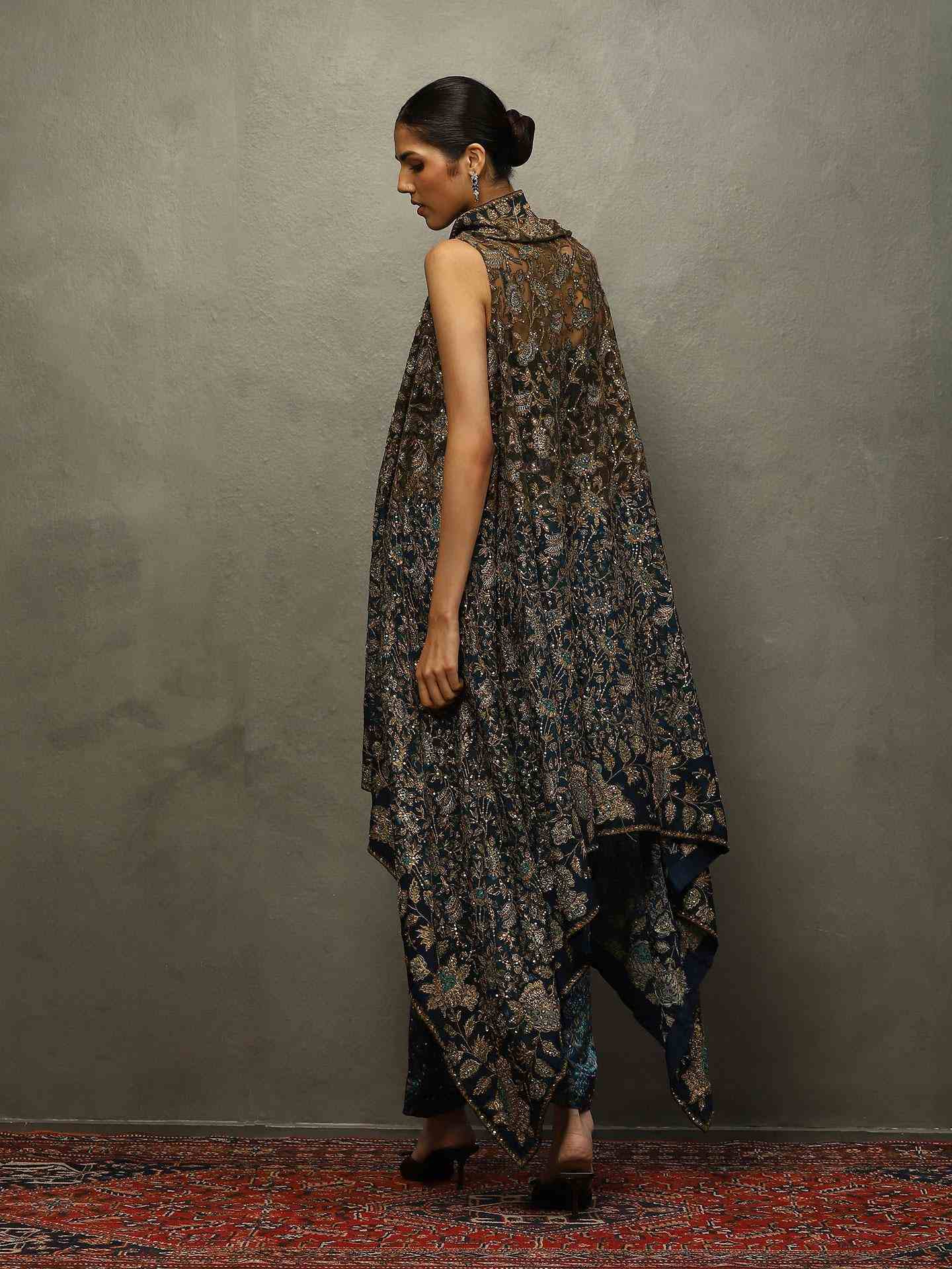 Ink Blue & Moss Bougainvilla Cape