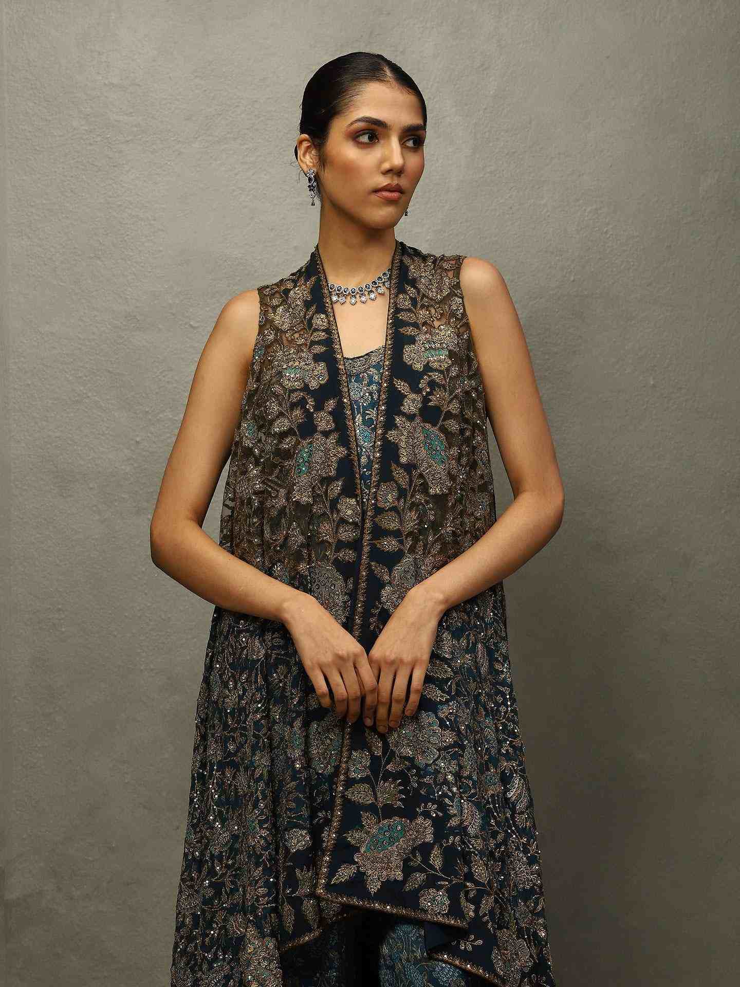 Ink Blue & Moss Bougainvilla Cape