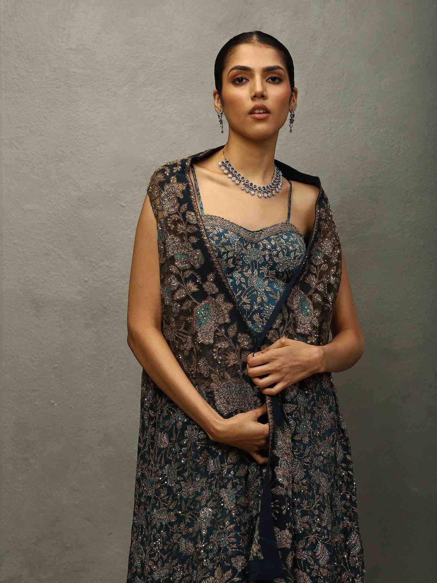 Ink Blue & Moss Bougainvilla Cape