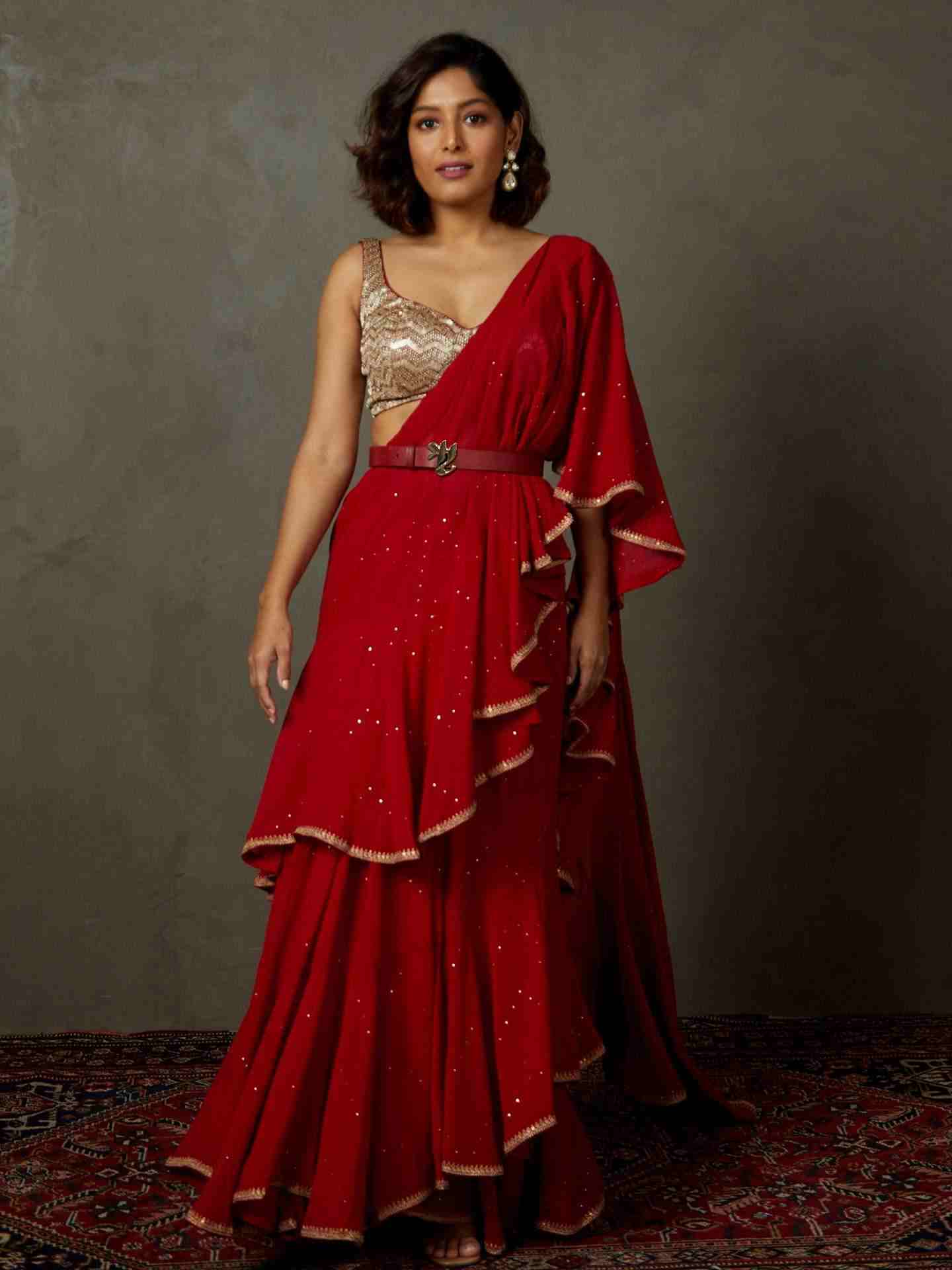 Red Ruby Pre-Draped Saree
