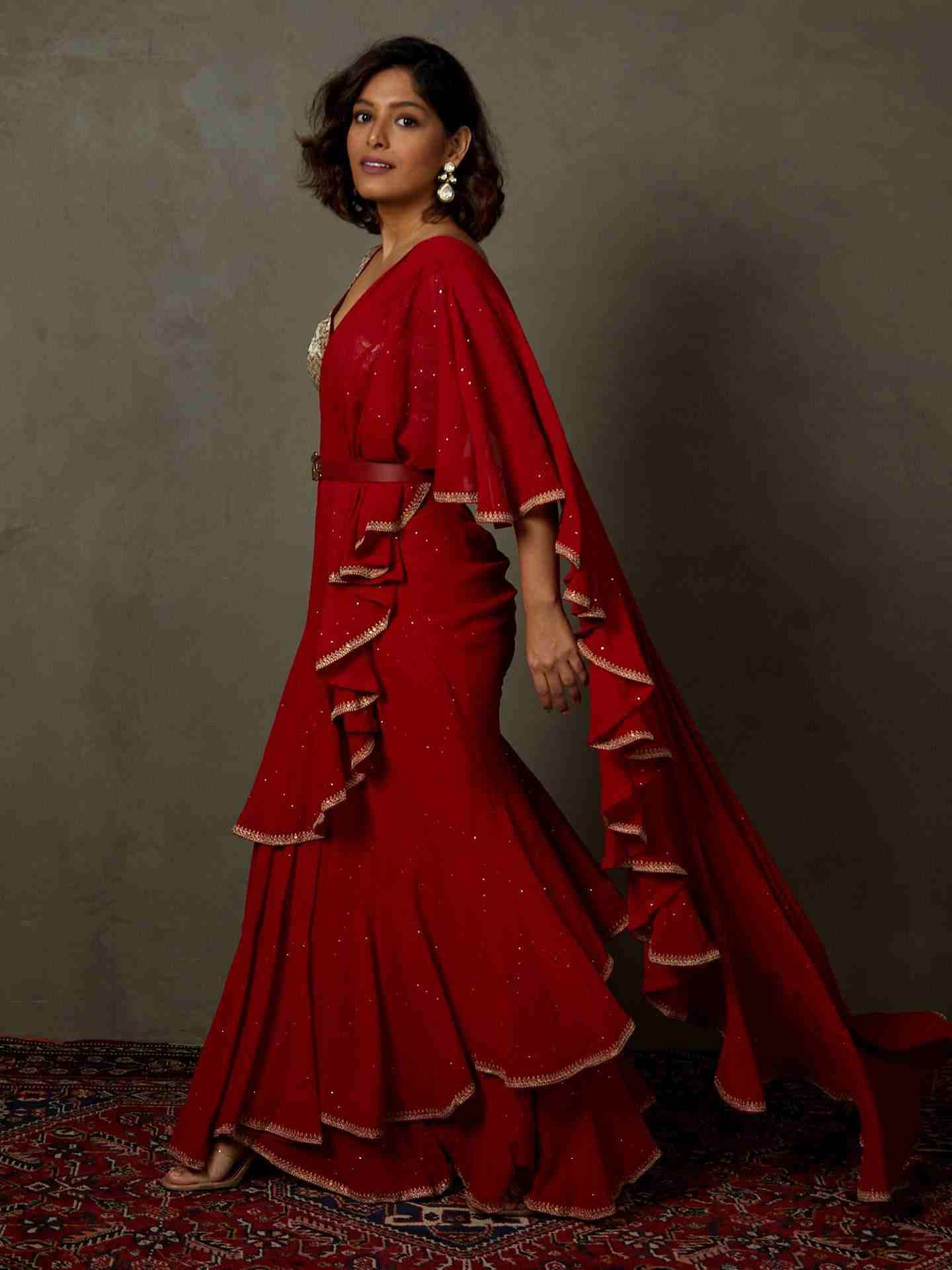 Red Ruby Pre-Draped Saree