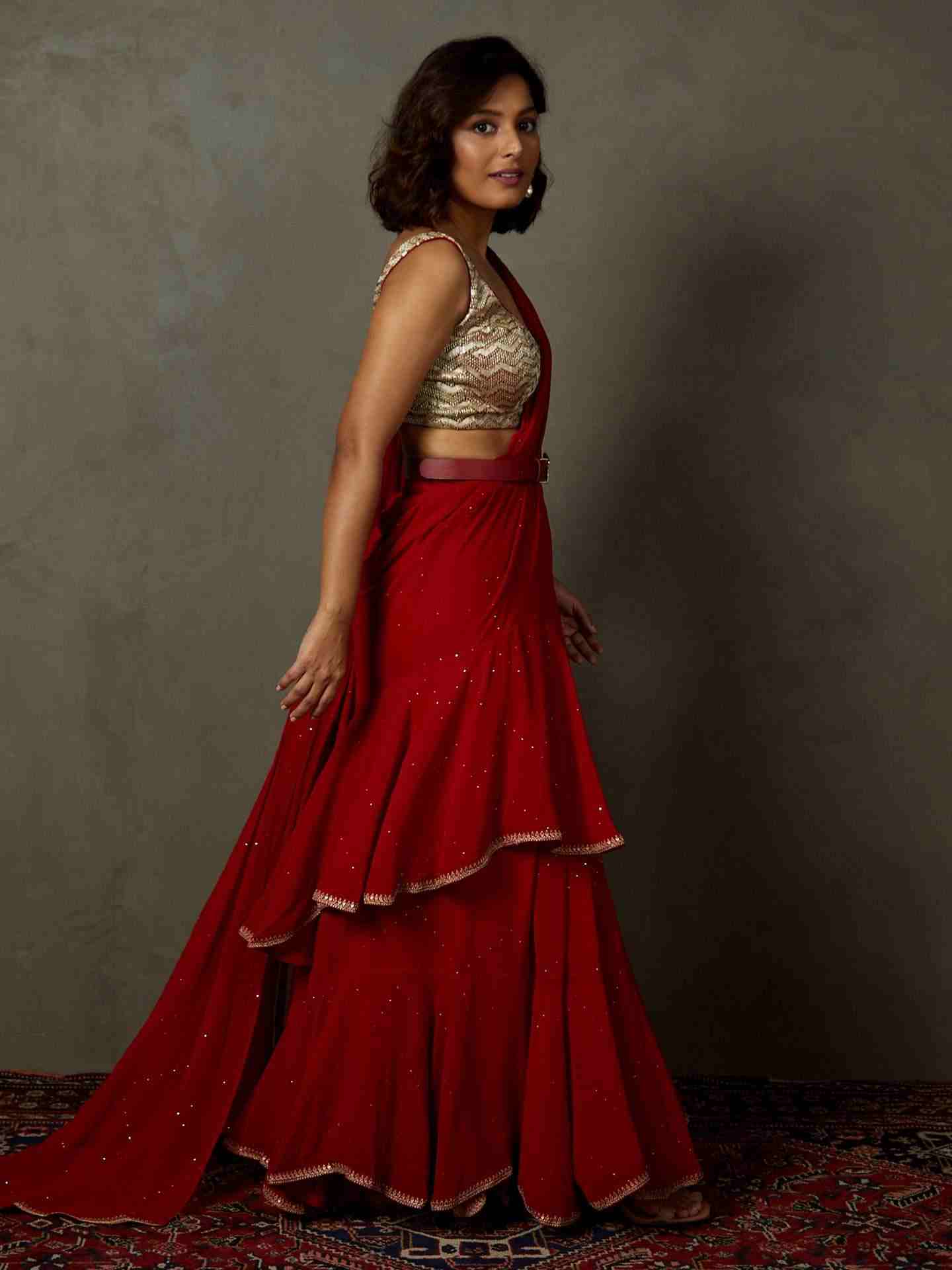 Red Ruby Pre-Draped Saree