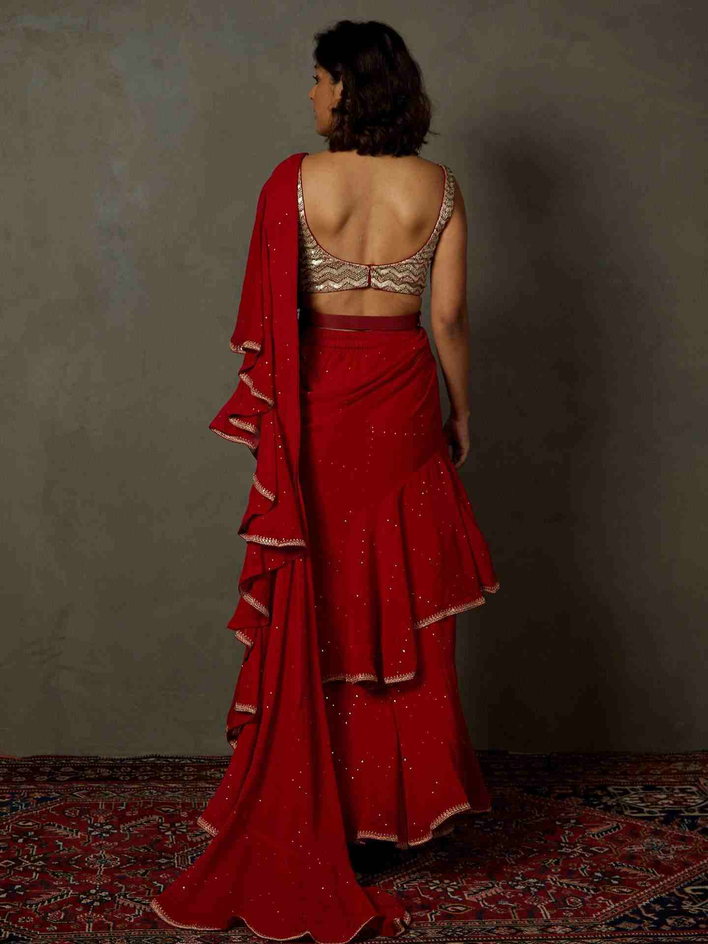 Red Ruby Pre-Draped Saree