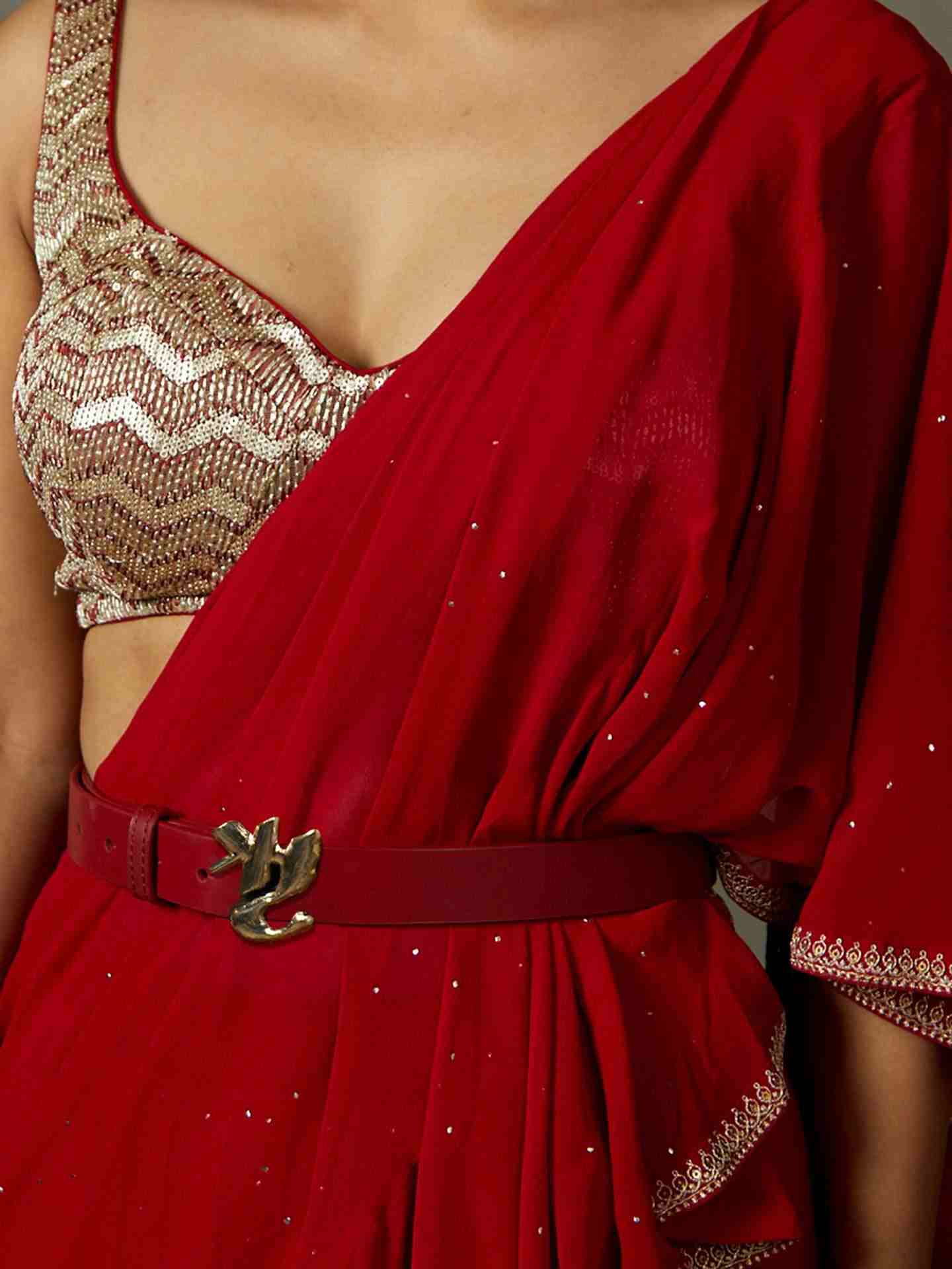 Red Ruby Pre-Draped Saree