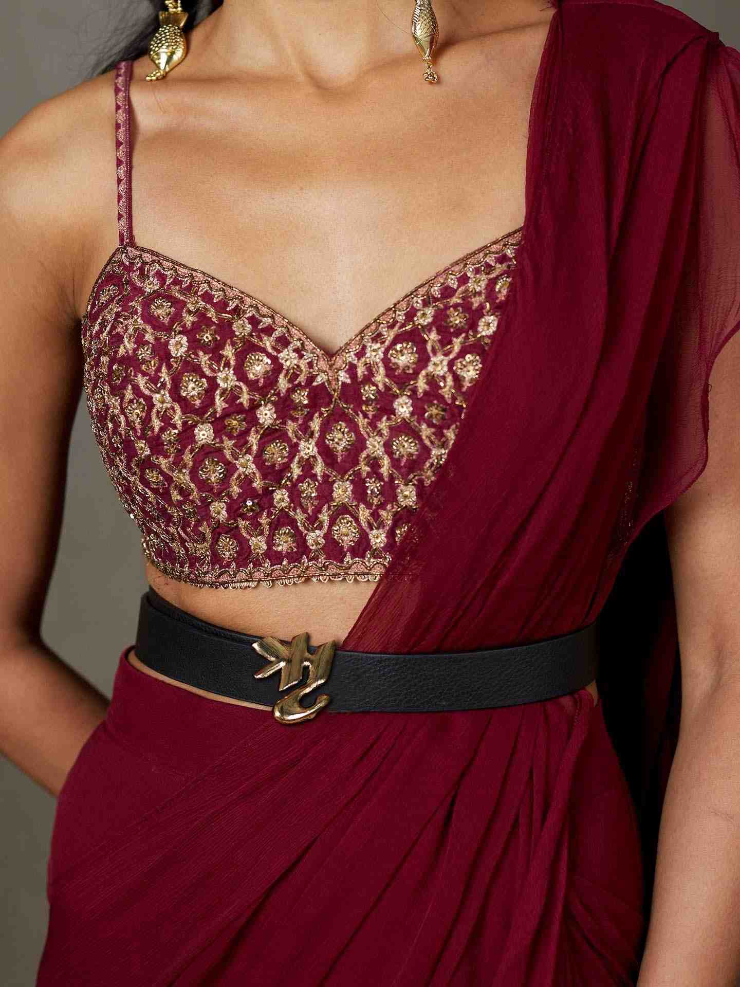Wine Iraa Pre-Draped Saree