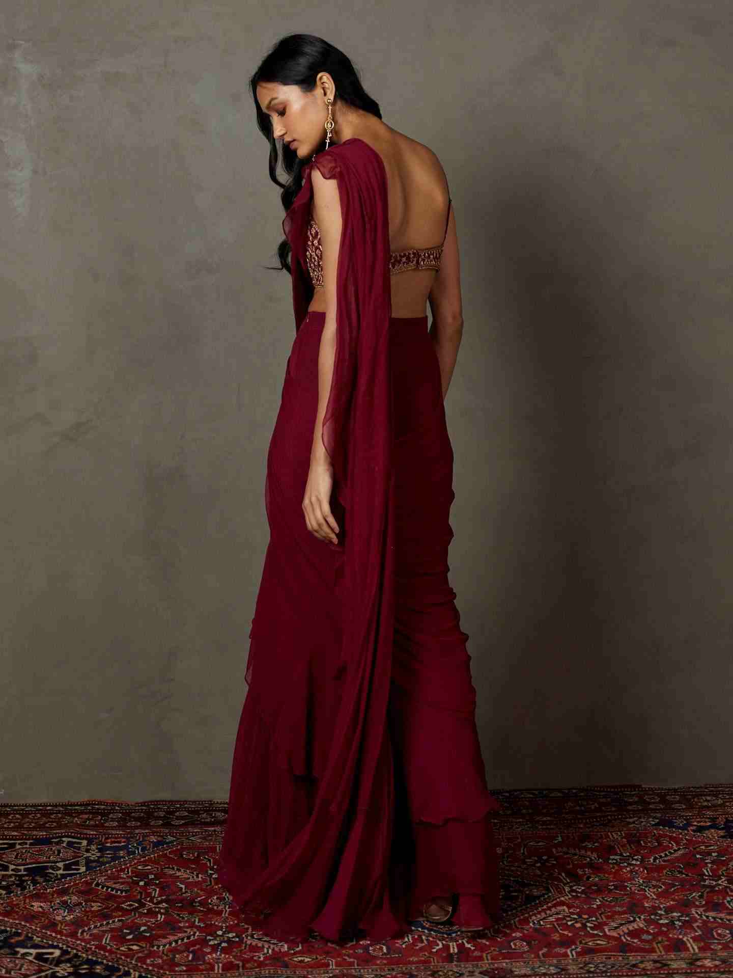 Wine Iraa Pre-Draped Saree