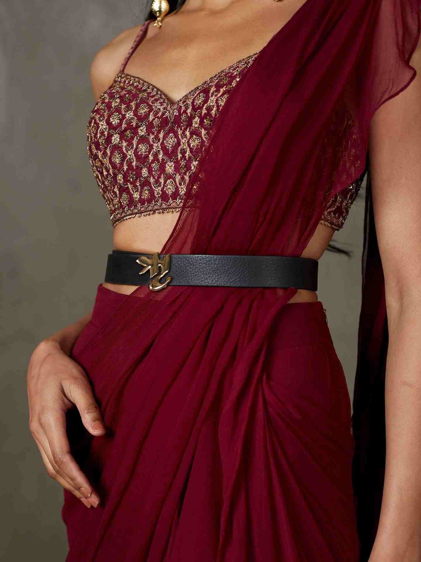 Wine Iraa Pre-Draped Saree
