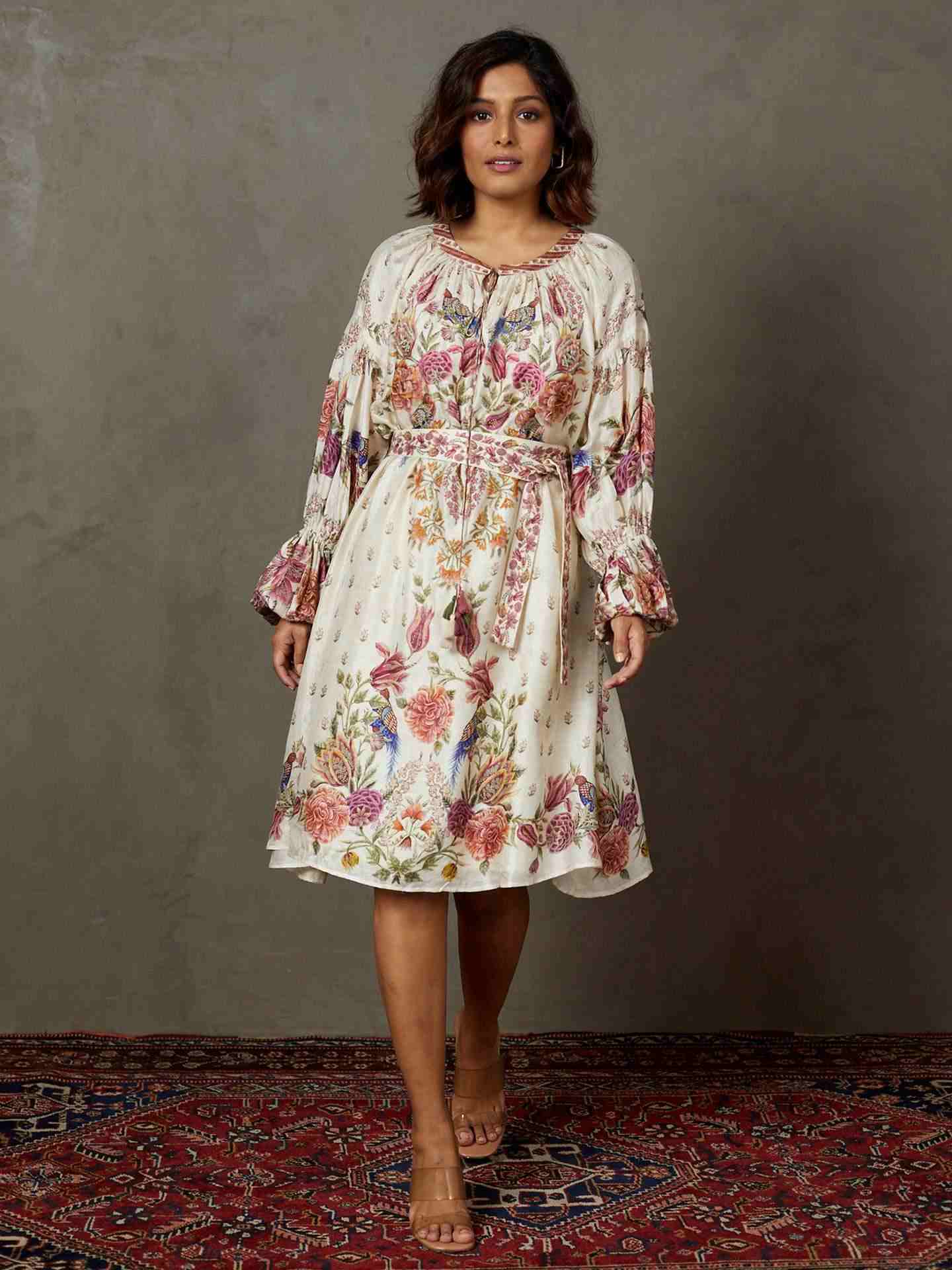 Off White & Multi Dahlia Dress