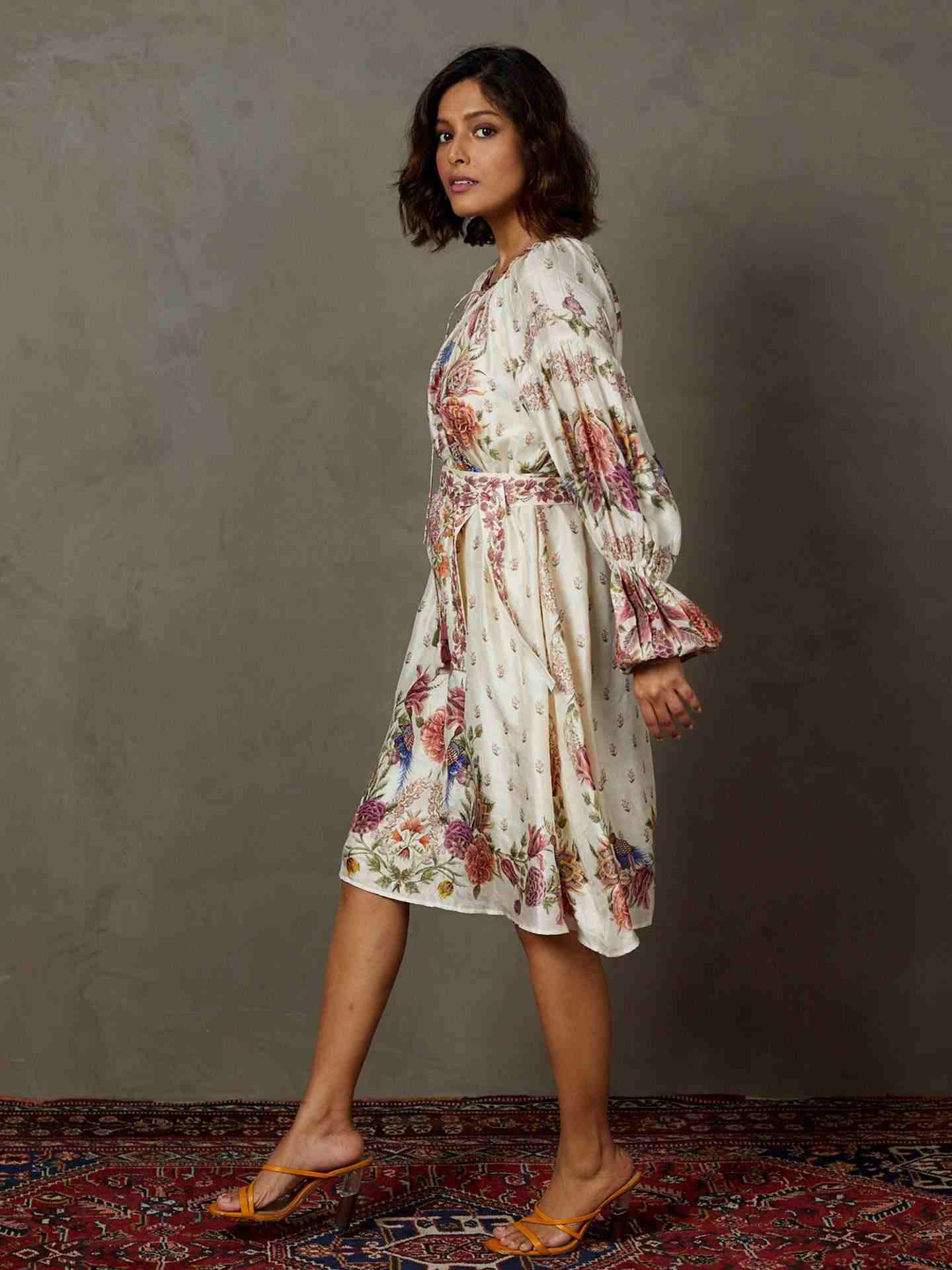 Off White & Multi Dahlia Dress