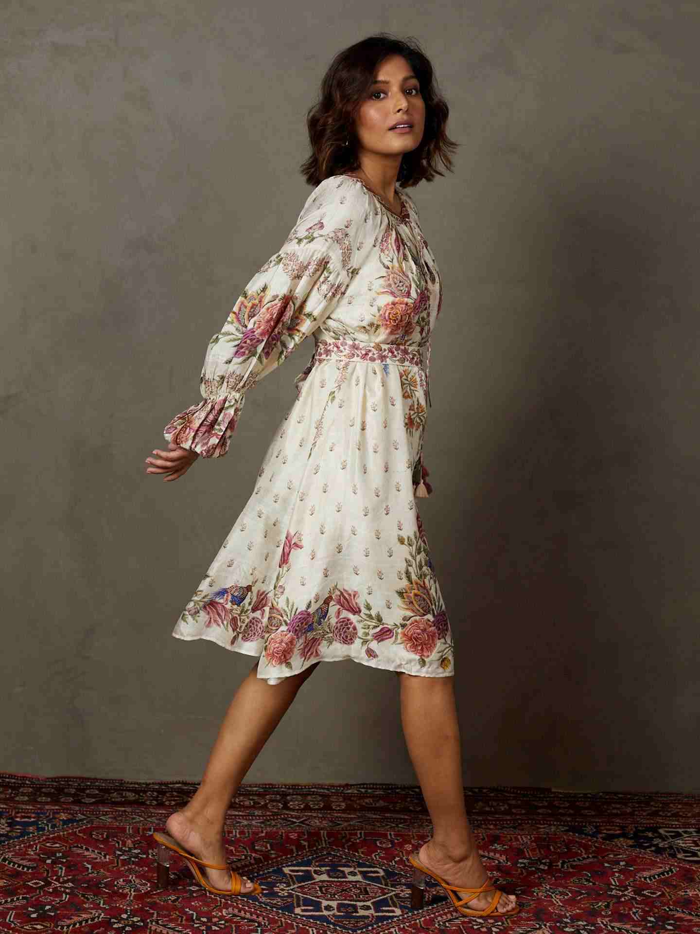 Off White & Multi Dahlia Dress