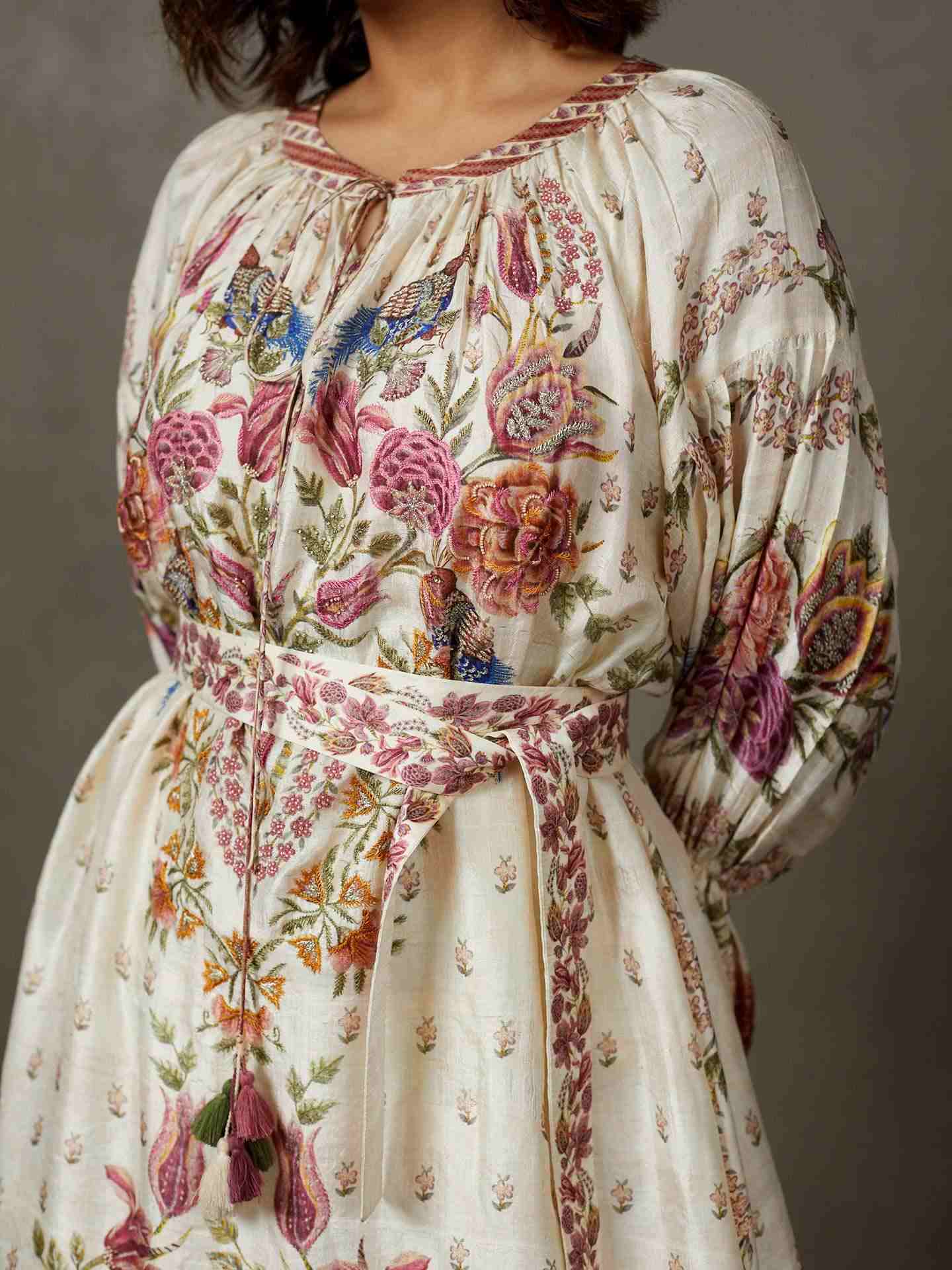 Off White & Multi Dahlia Dress