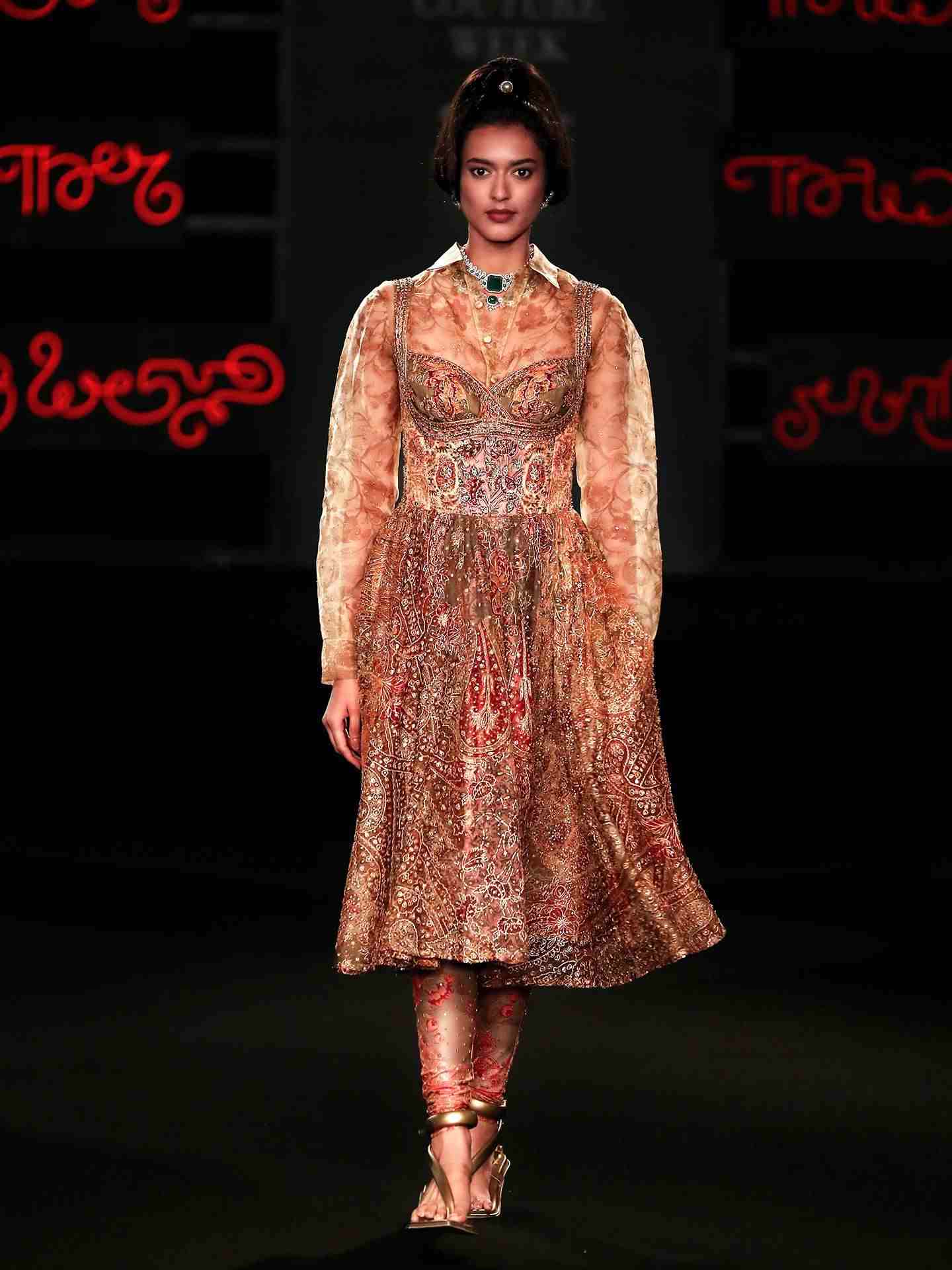 Peach  Multi Pitch Patch Dress