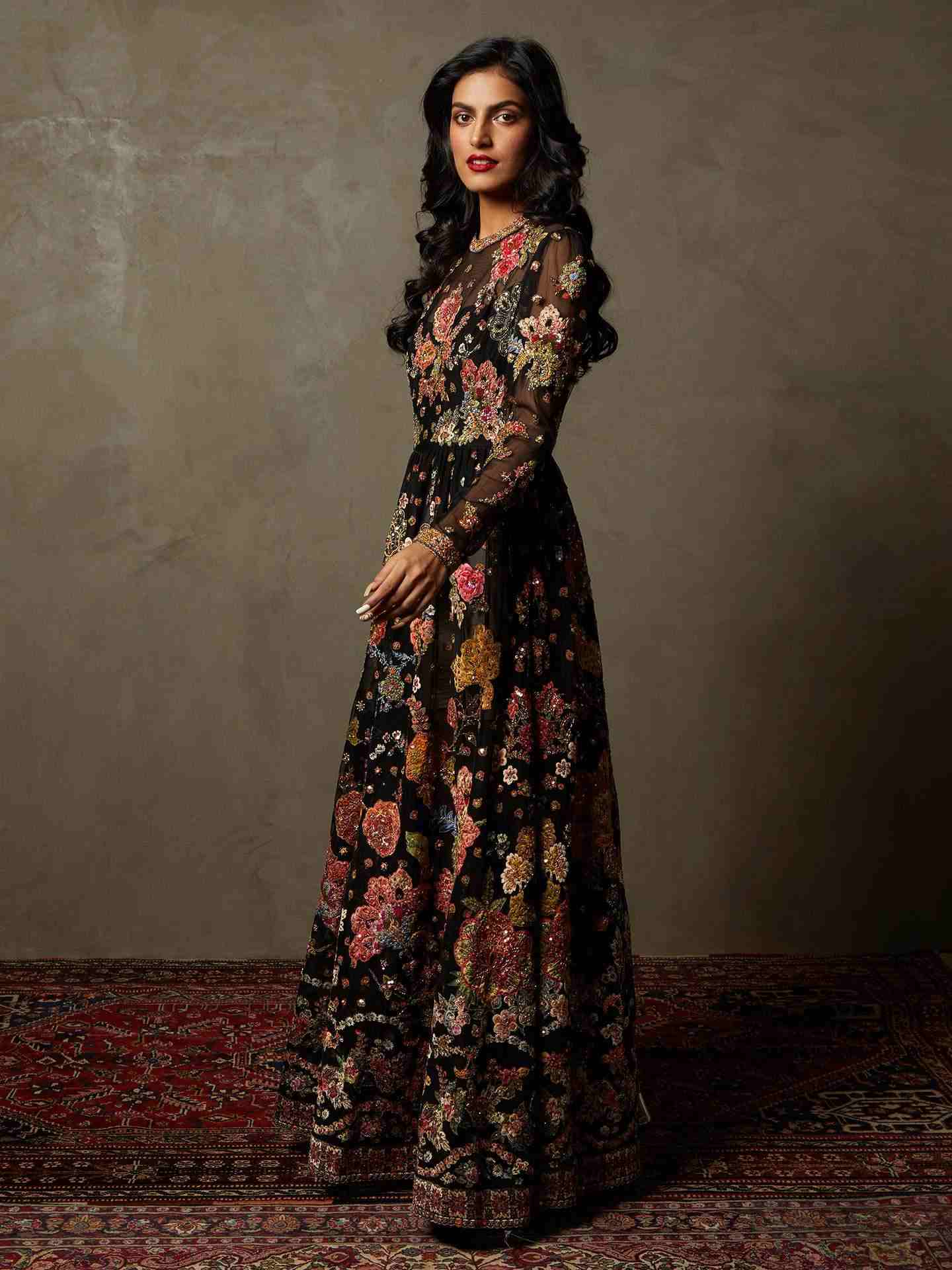 Black & Multi Wild Flower Gown