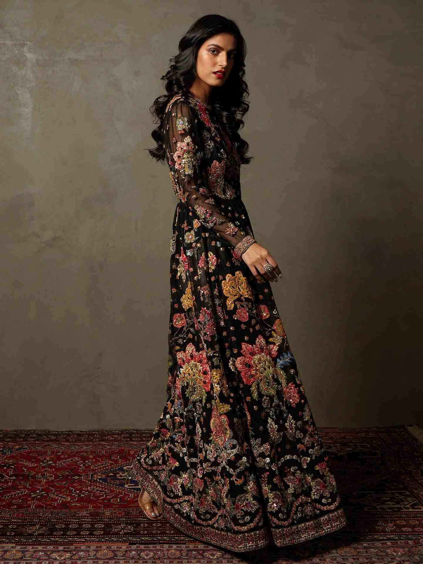 Black & Multi Wild Flower Gown