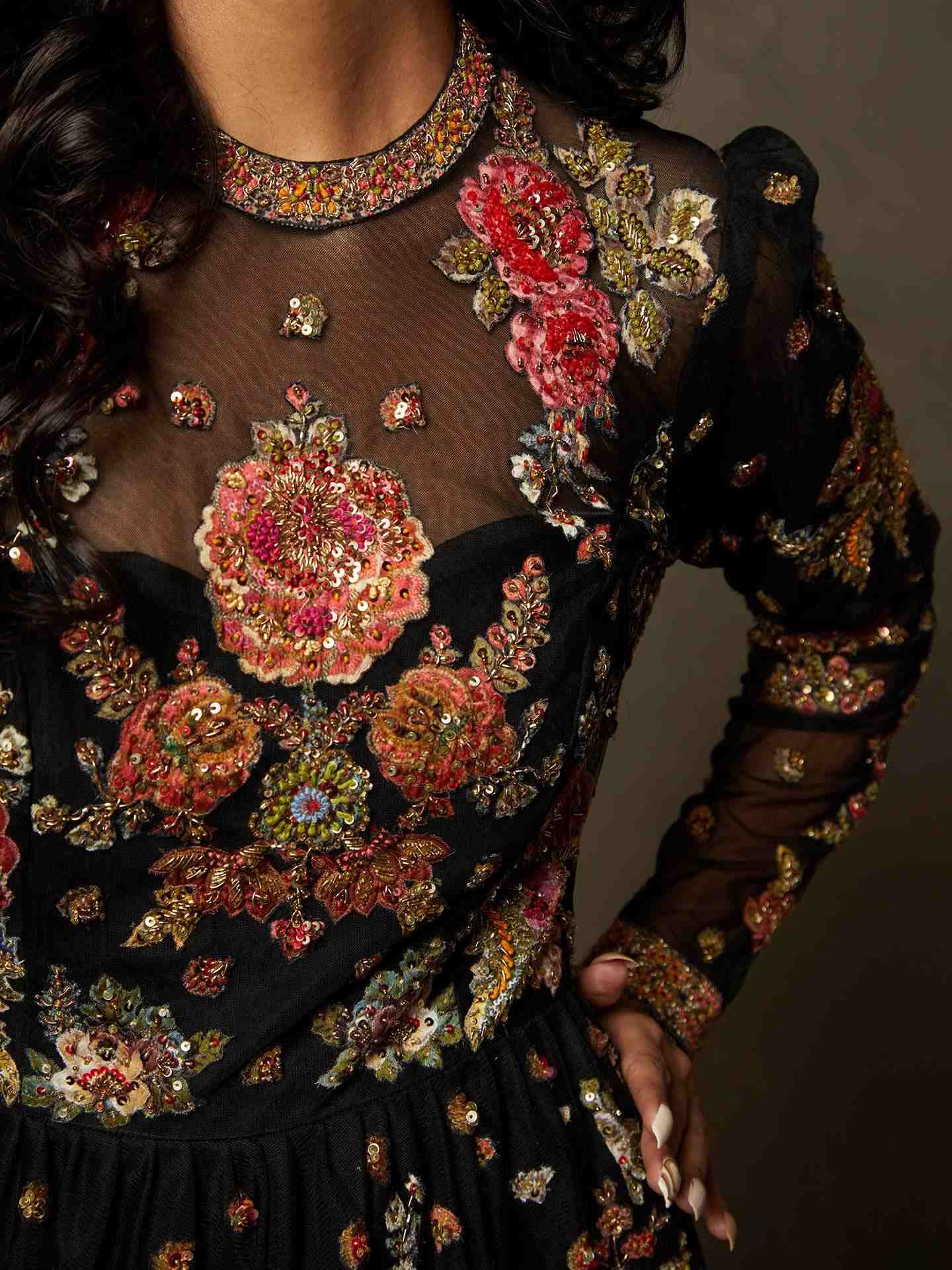 Black & Multi Wild Flower Gown