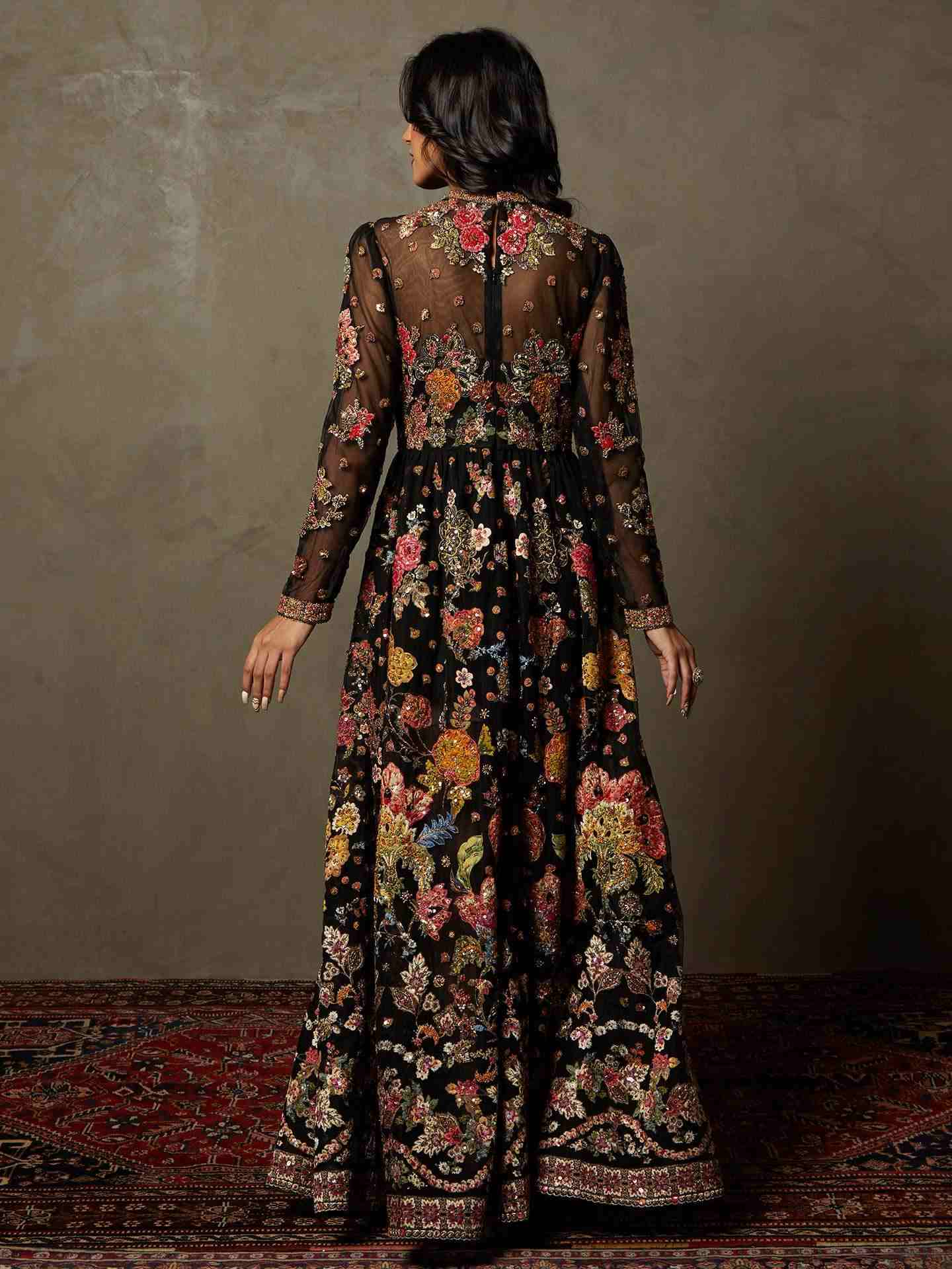 Black & Multi Wild Flower Gown