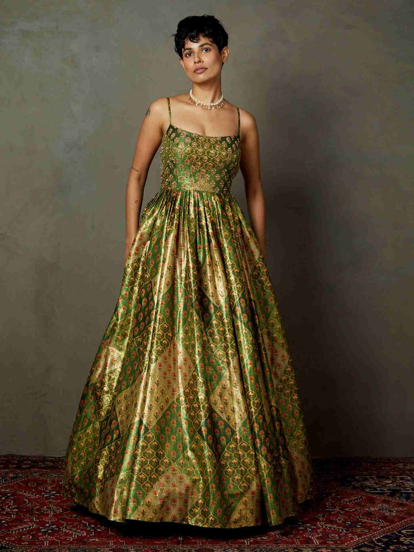 Pine Green & Ecru Rajwadi Dress