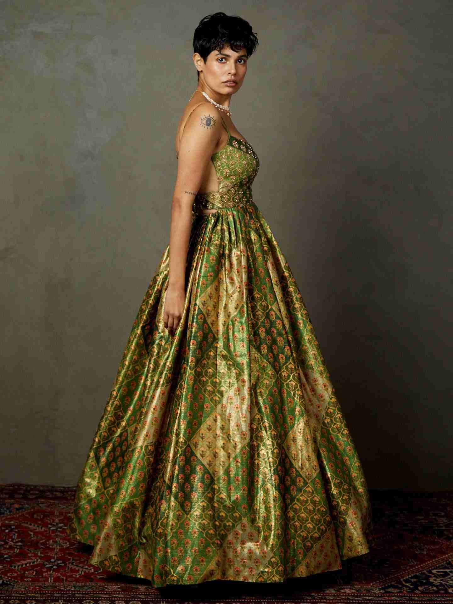 Pine Green & Ecru Rajwadi Dress