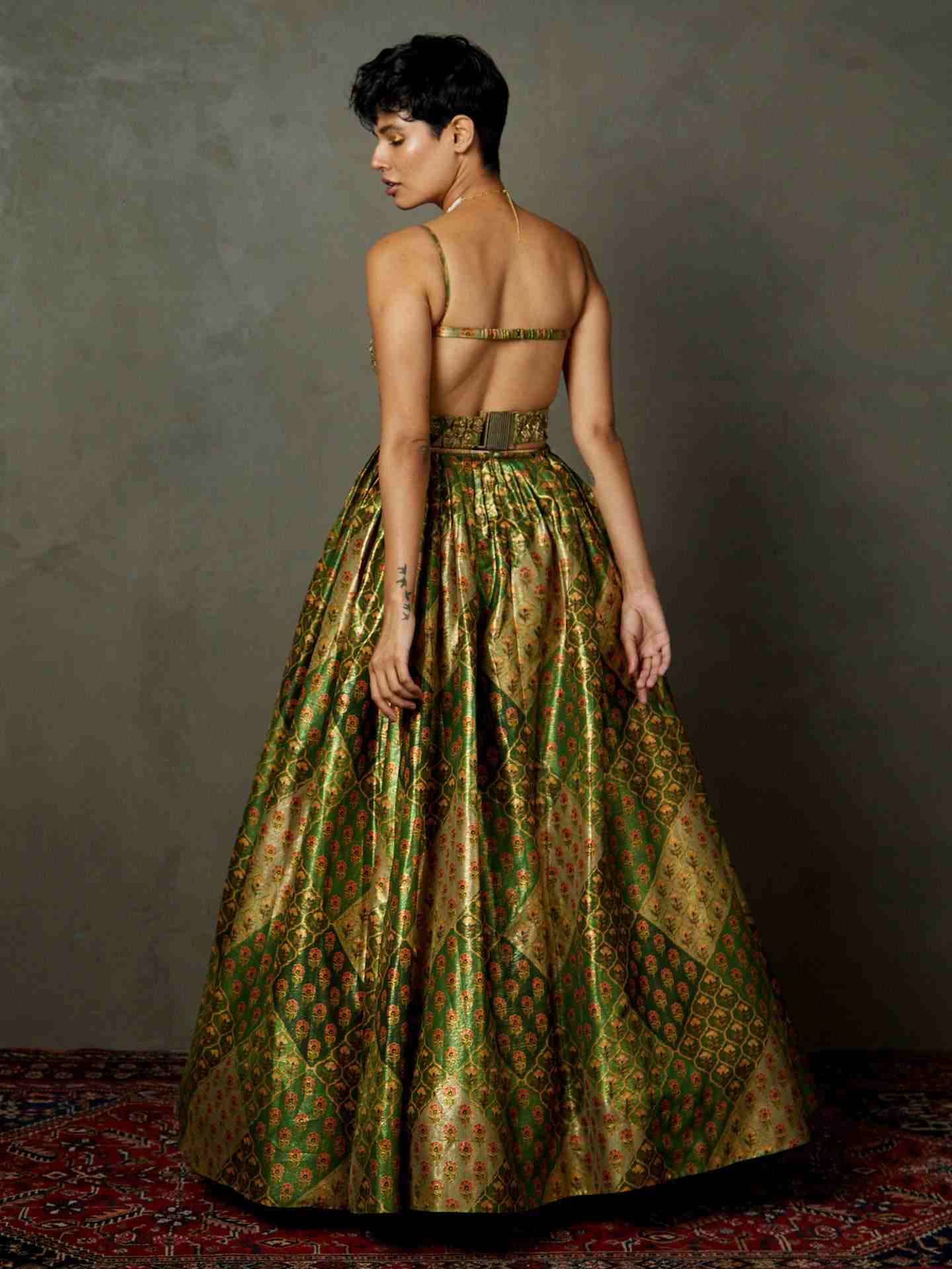 Pine Green & Ecru Rajwadi Dress